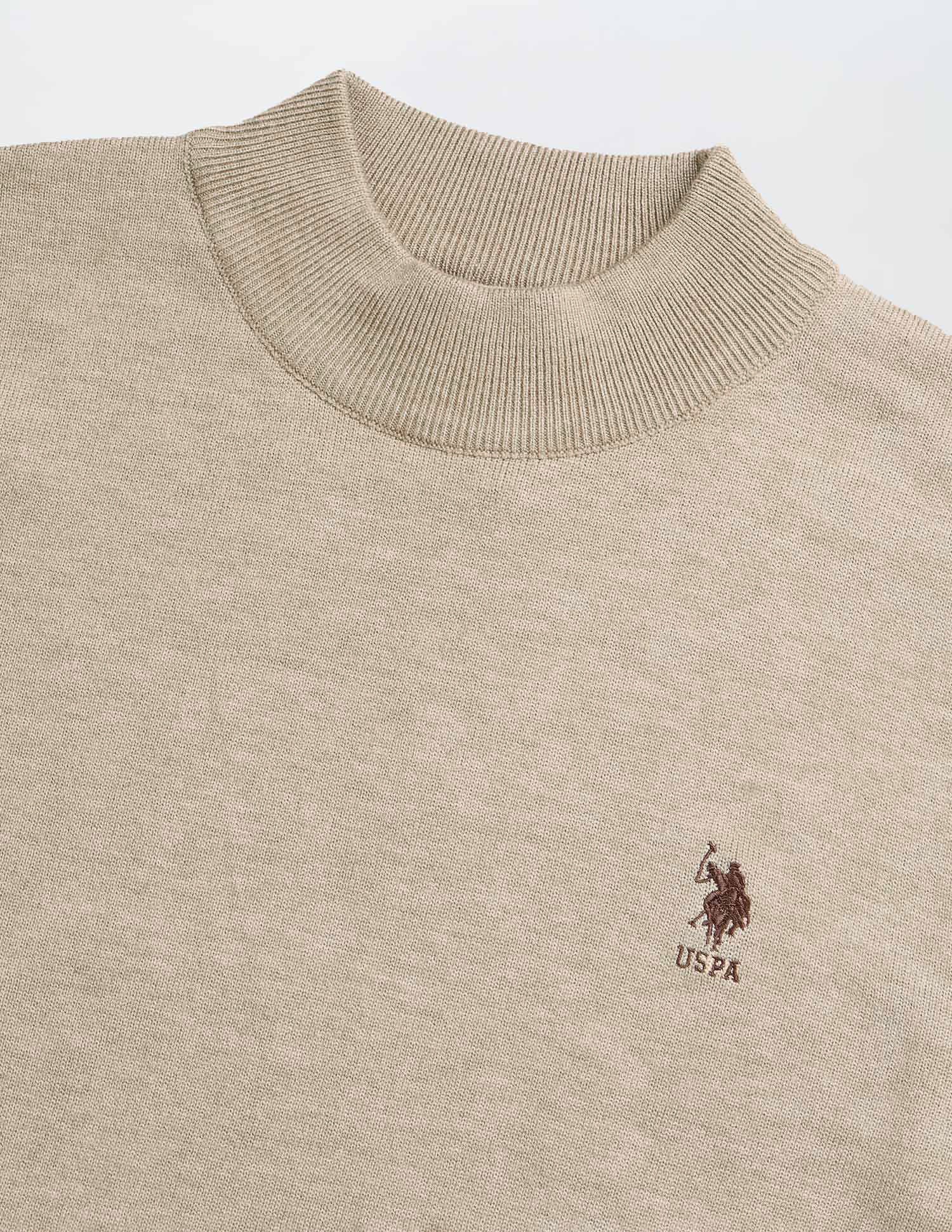 Solid Regular Fit Sweater Beige - U.S. POLO ASSN. | Large