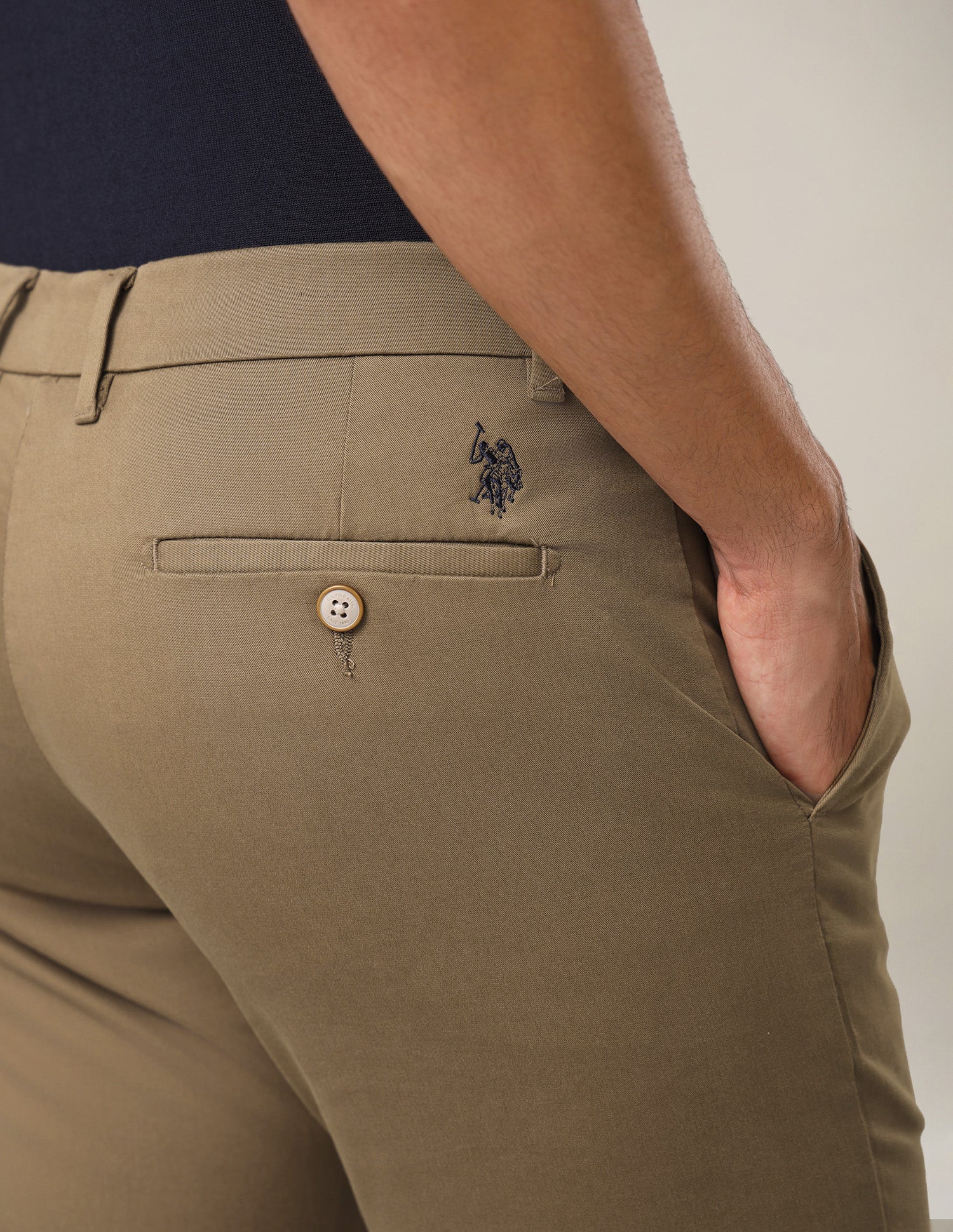 Twill Denver Slim Fit Trousers Dark Khaki - U.S. Polo Assn. India | Large