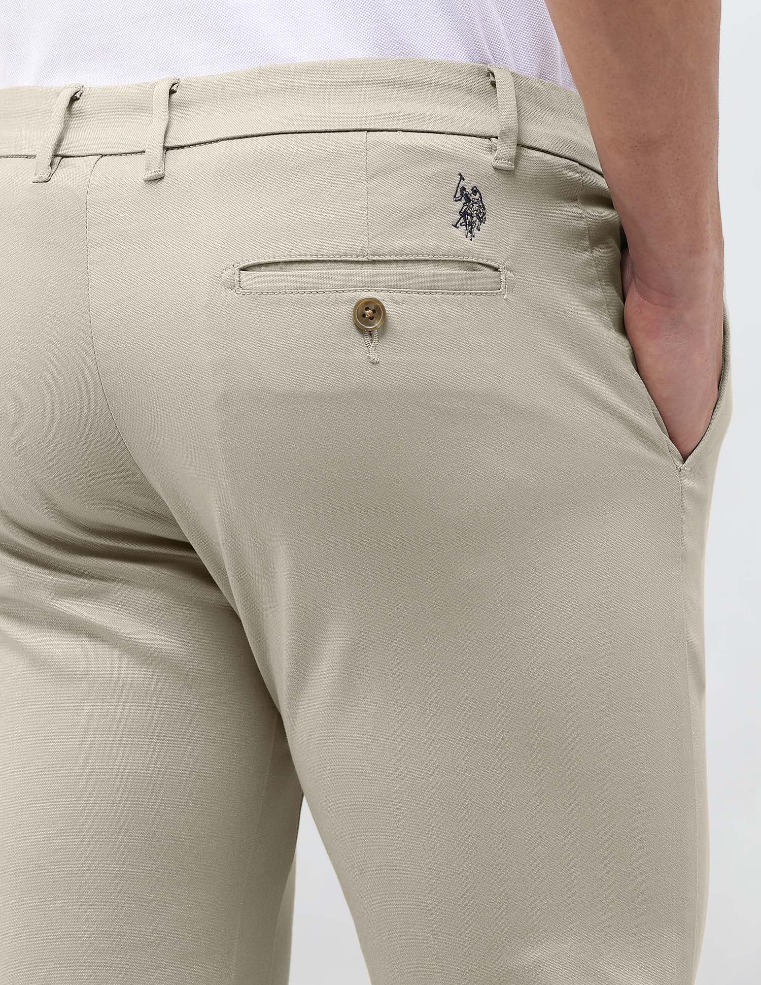 Denver Slim Fit Dobby Trousers Khaki - U.S. Polo Assn. India | Large