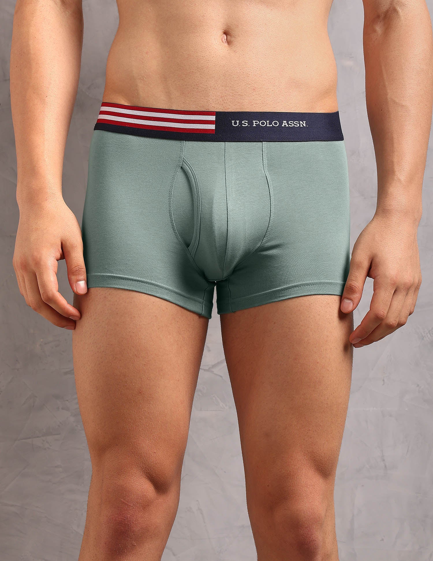 Striped Waistband OET19 Trunks - Pack Of 2 Uspa White and Chinon Green - U.S. Polo Assn. India | Large