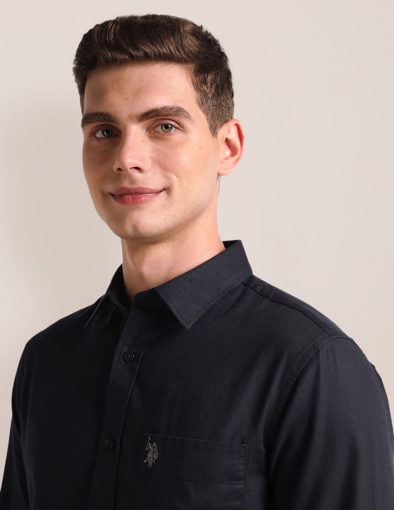 Tailored Regular Fit Solid Shirt Navy - U.S. Polo Assn. India | Large
