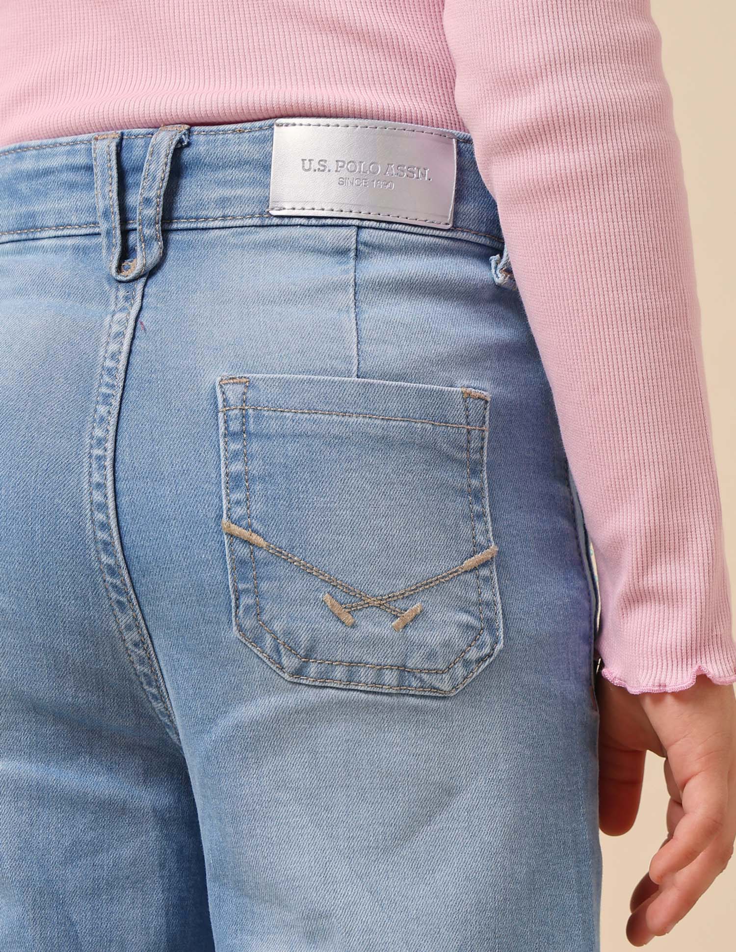 Girls Wide Leg Fit High Rise Jeans Light Blue - U.S. POLO ASSN. | Large