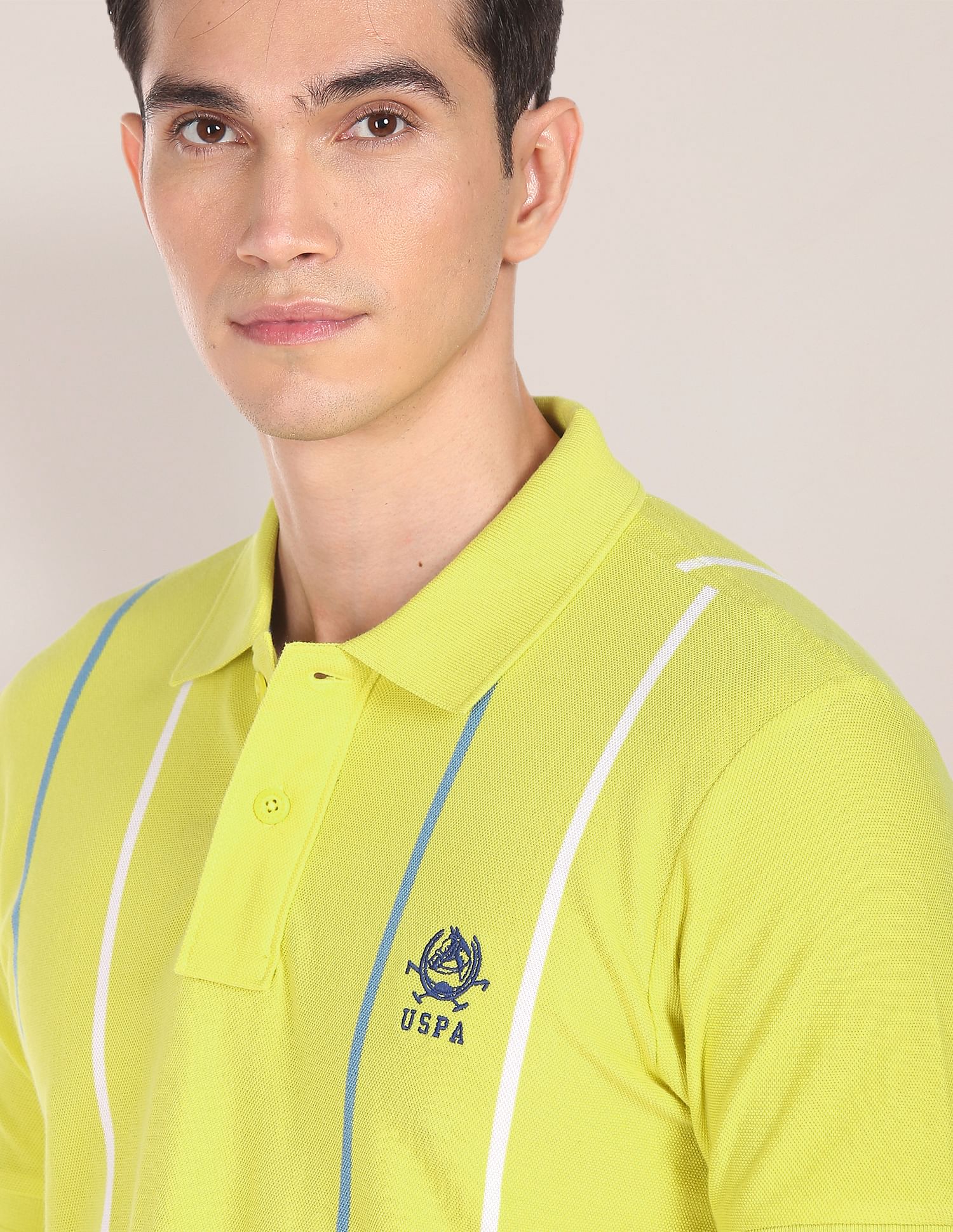 Vertical Striped Cotton Polo Shirt Lemon Yellow - U.S. POLO ASSN. | Large