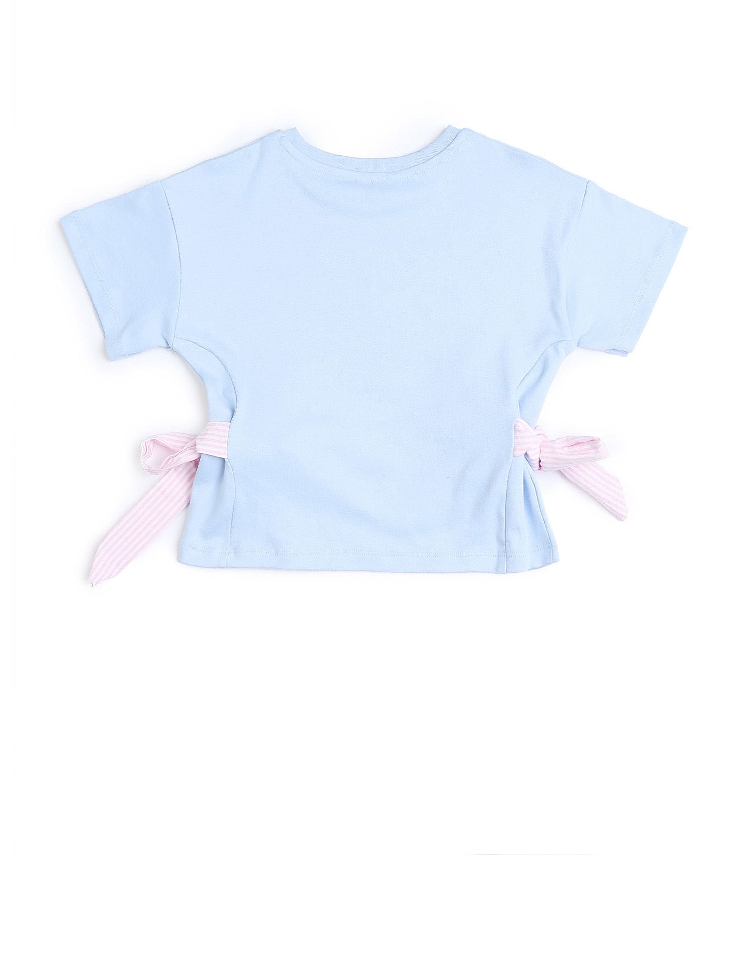 Girls Tie-up Bow Brand Printed T-Shirt Light Blue - U.S. POLO ASSN. | Large