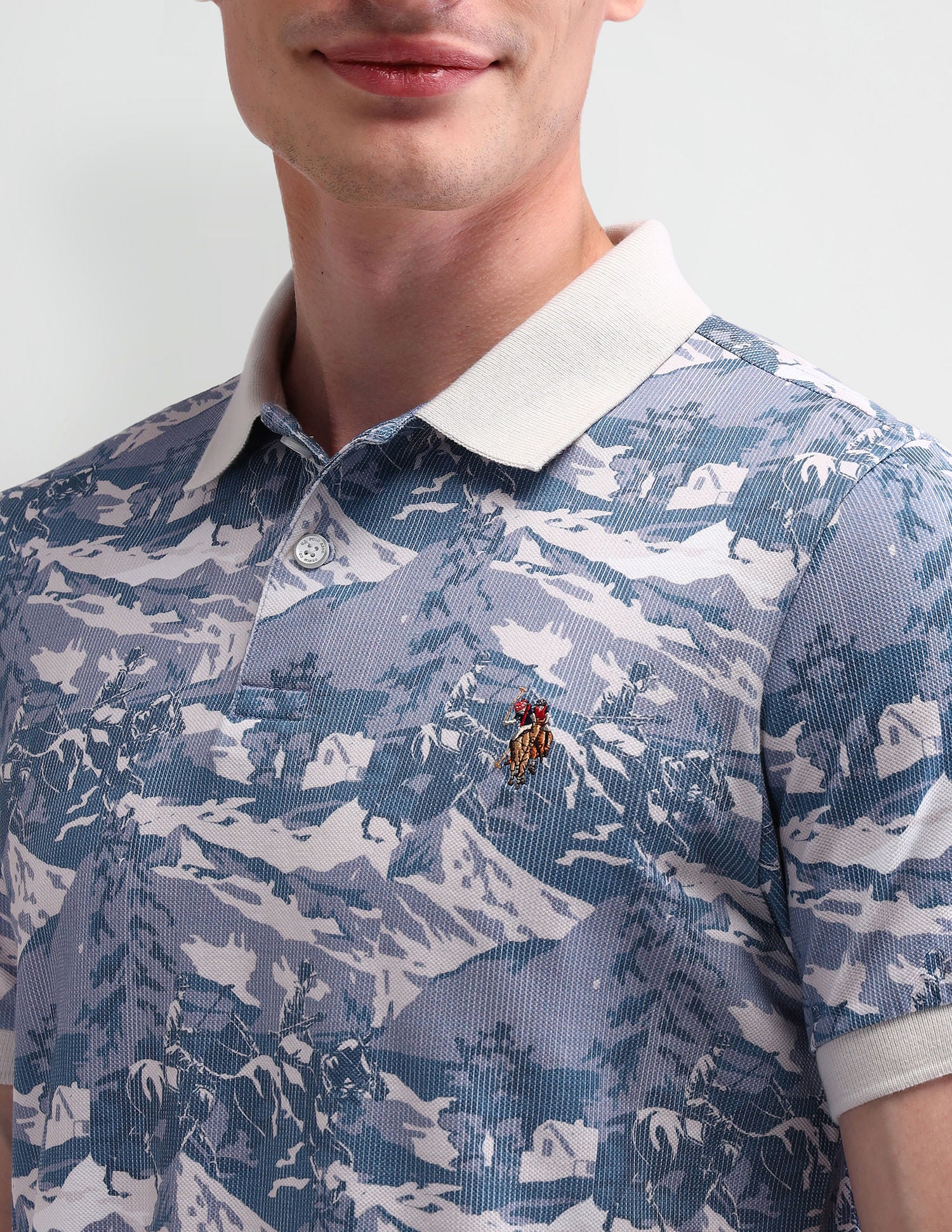 Slim Fit Graphic Printed Polo Shirt Blue - U.S. Polo Assn. India | Large