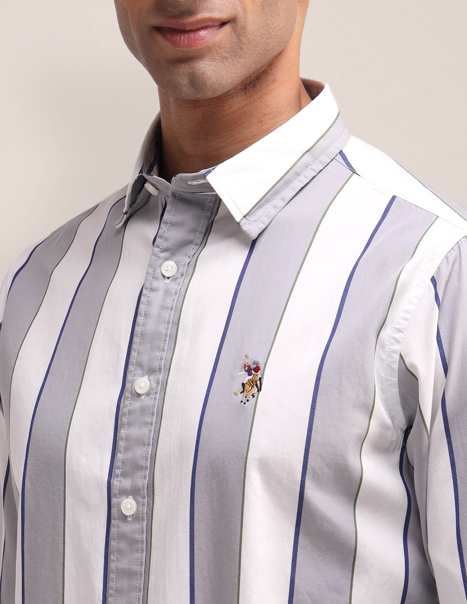 Vertical Striped Poplin Shirt Grey - U.S. Polo Assn. India | Large