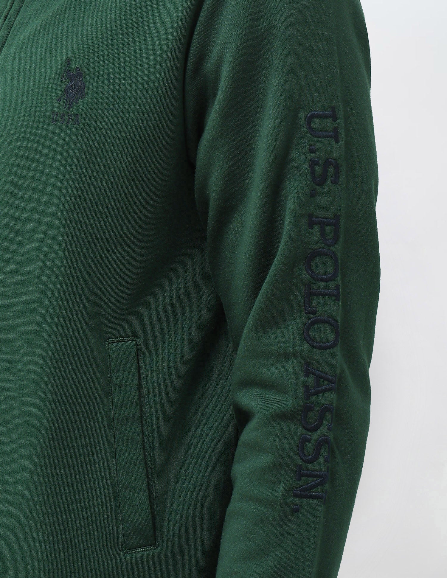 Brand Embroidered Zipper Sweatshirt Dark Green - U.S. Polo Assn. India | Large