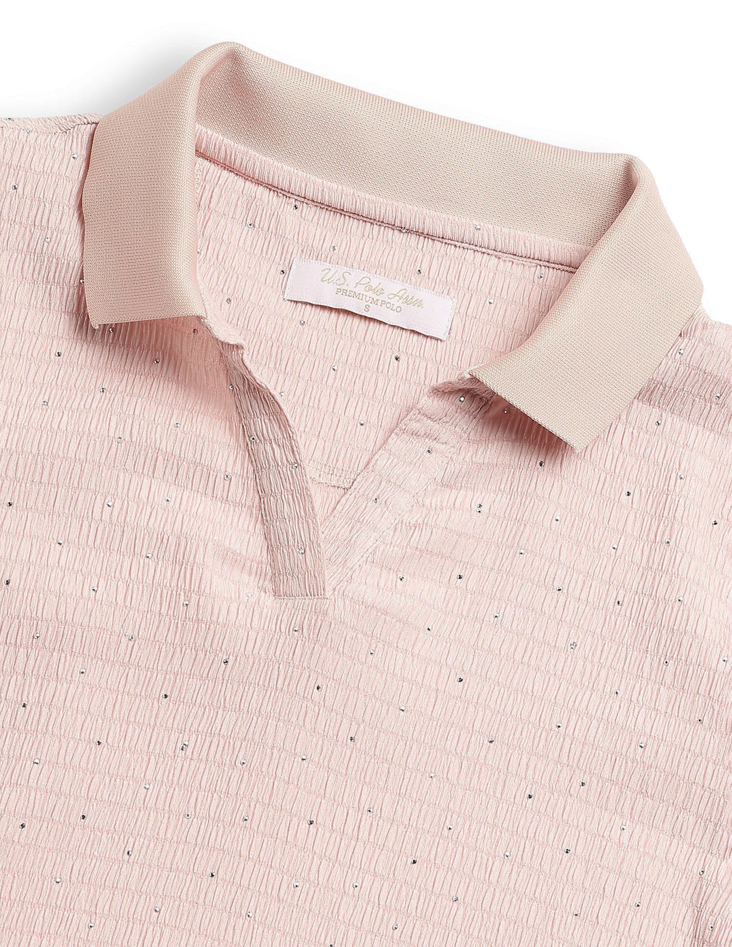 Embellished Textured Polo Shirt Pink - U.S. Polo Assn. India | Large
