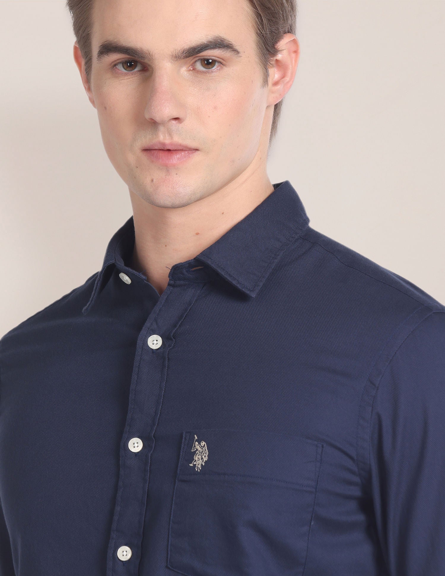 Solid Dobby Casual Shirt Navy - U.S. Polo Assn. India | Large