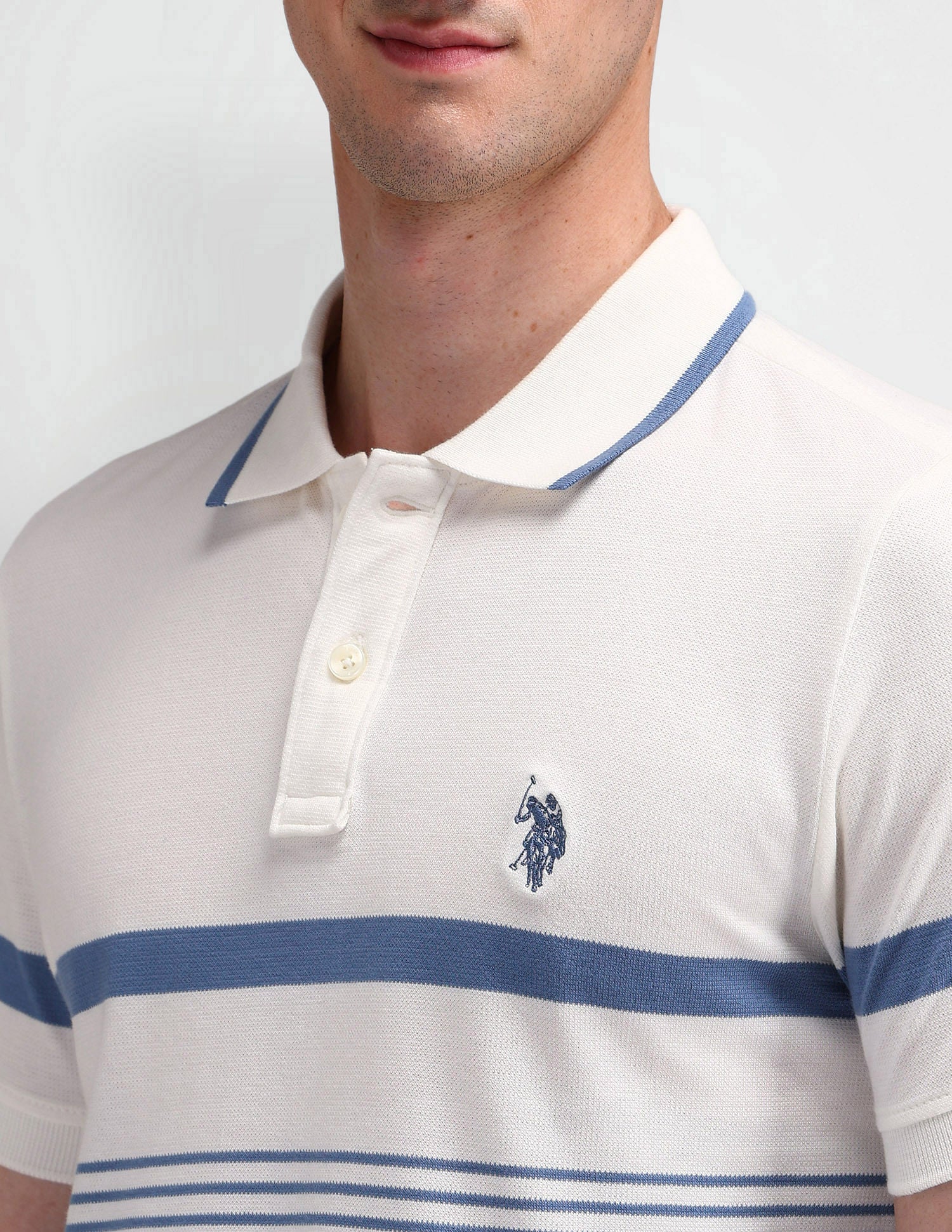 Muscle Fit Horizontal Striped Polo Shirt Light-Blue - U.S. Polo Assn. India | Large