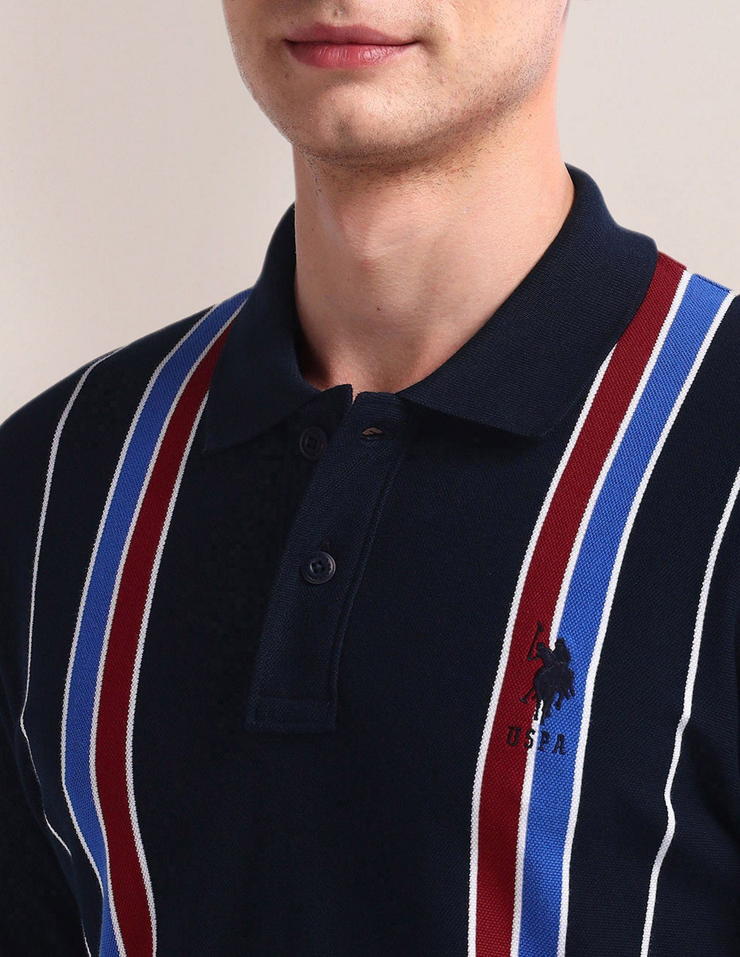 Vertical Stripe Pique Polo Shirt Navy - U.S. Polo Assn. India | Large