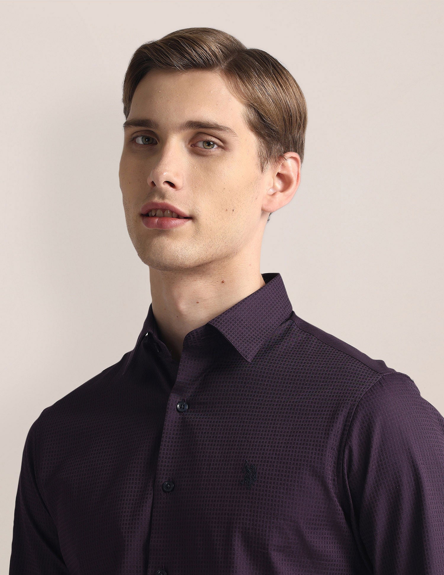 Premium Cotton Dobby Shirt Wine - U.S. Polo Assn. India | Large