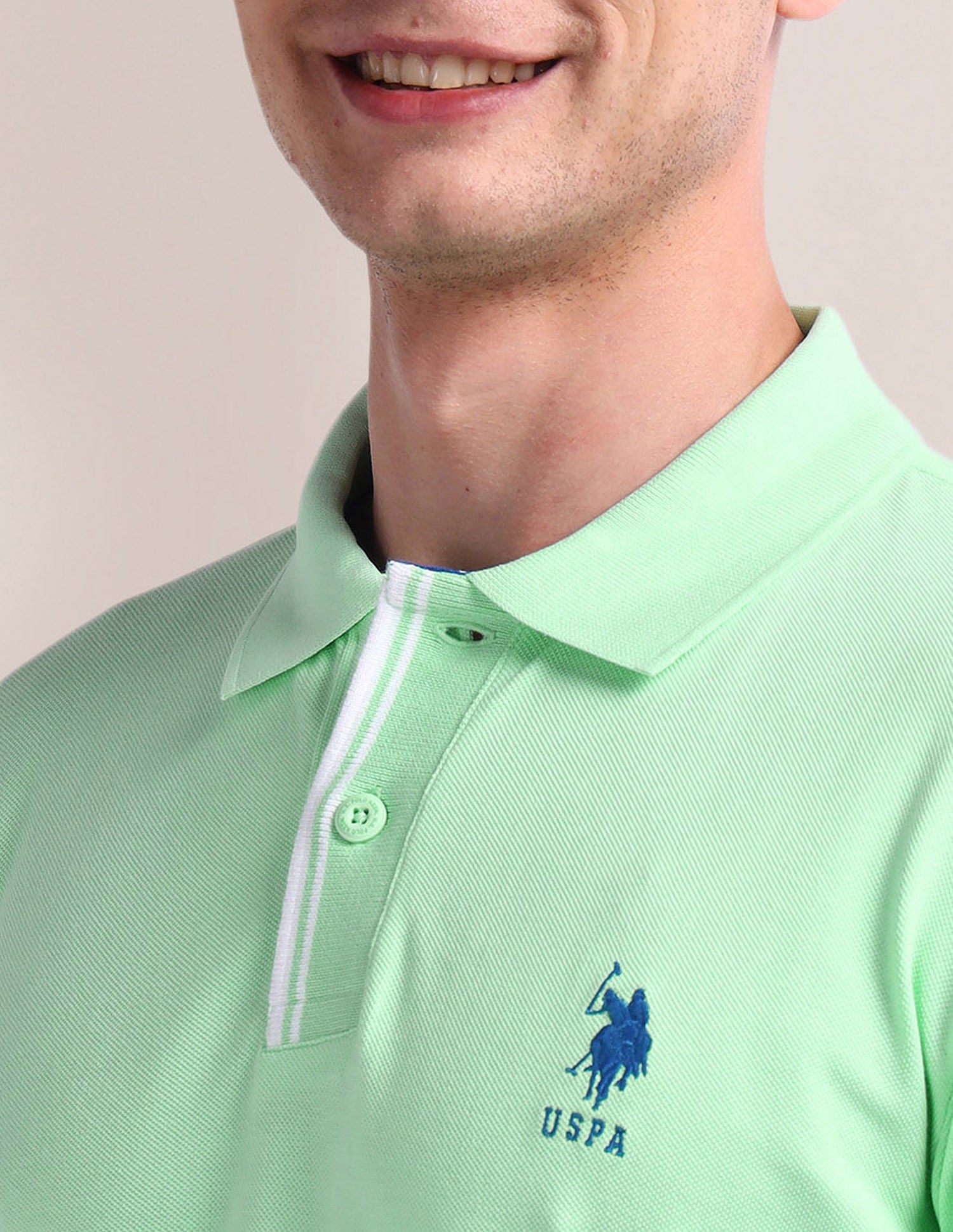 Pure Cotton Solid Polo Shirt Light Green - U.S. Polo Assn. India | Large