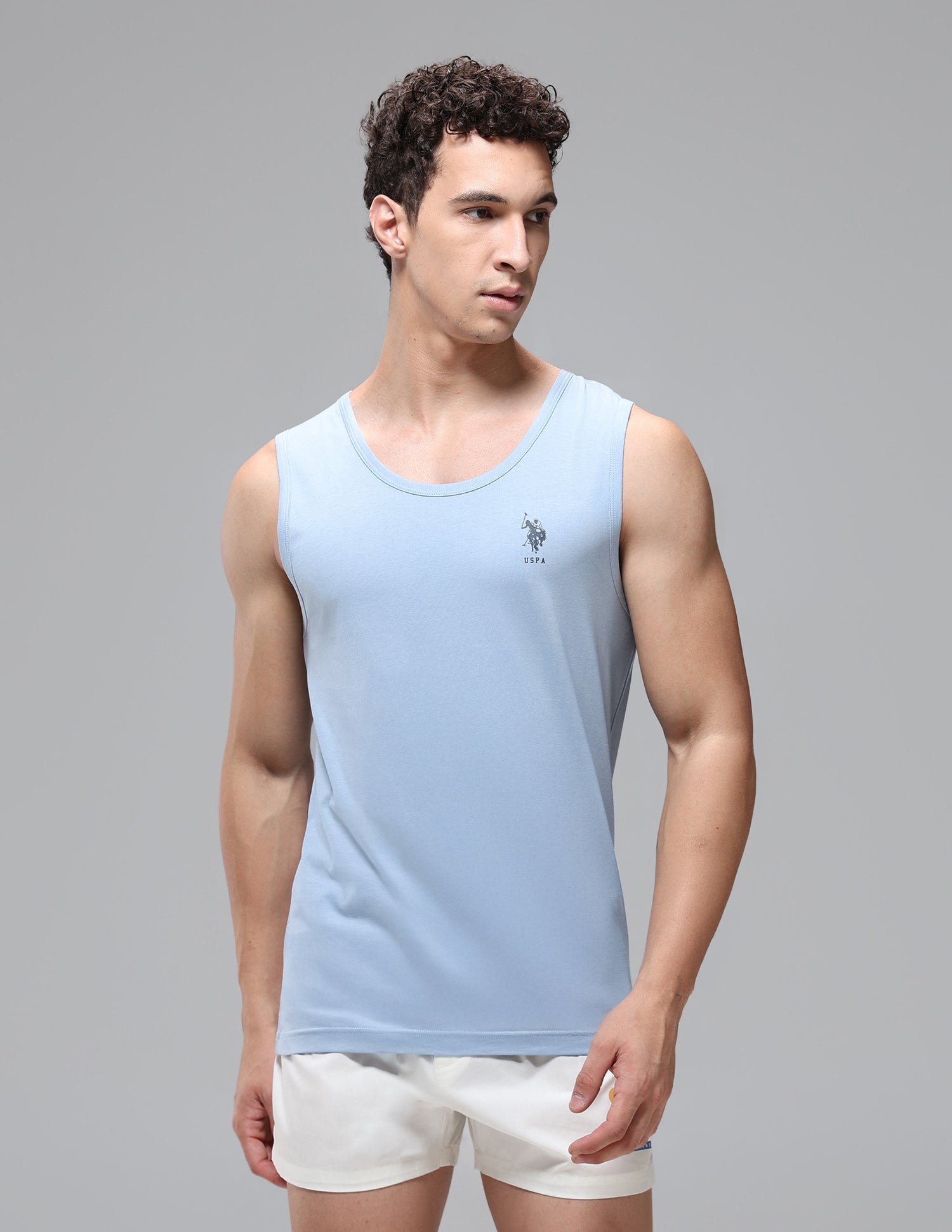 Anti Microbial Pure Cotton OEV08 Vest - Pack Of 2 Light Blue/Black - U.S. Polo Assn. India | Large