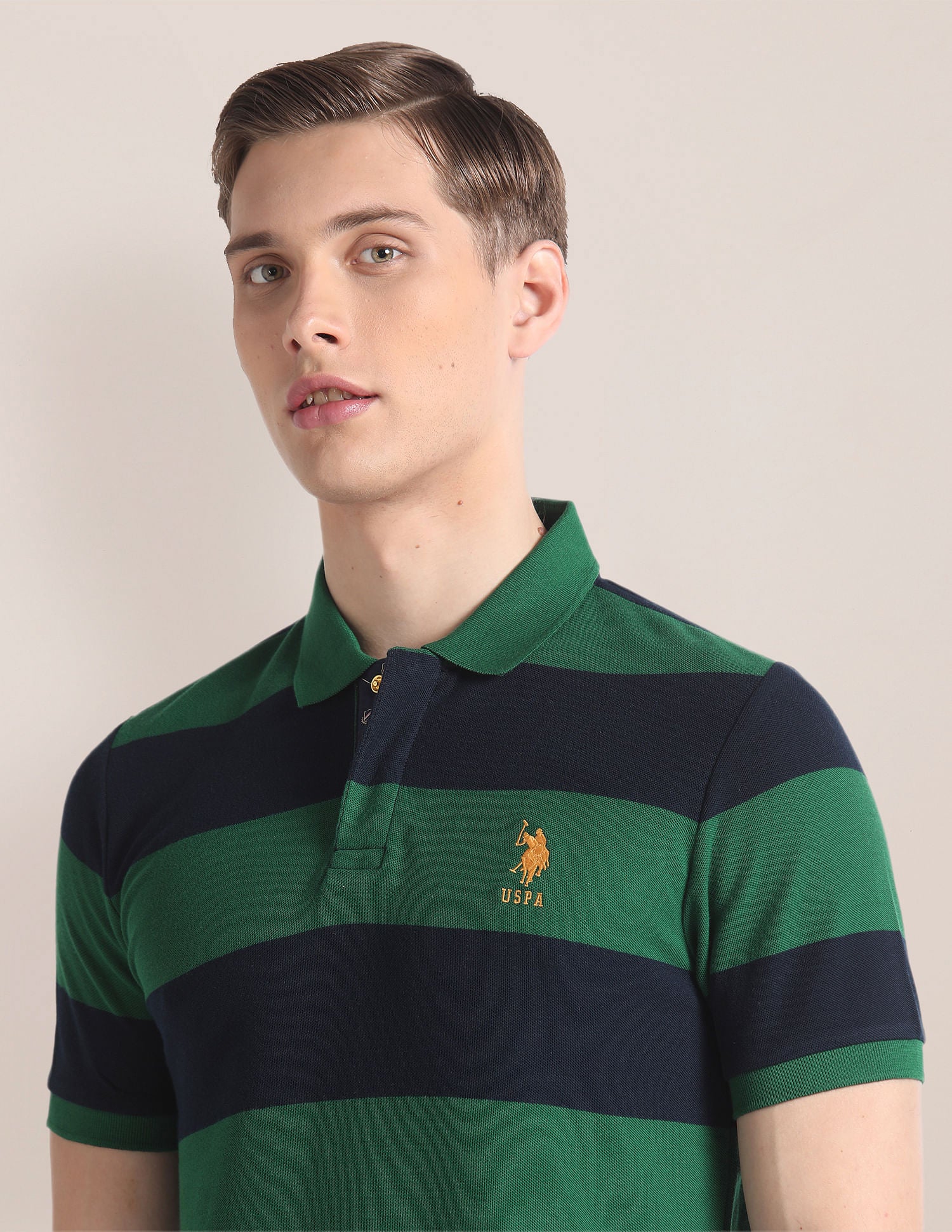 Horizontal Stripe Slim Polo Shirt Dark Green - U.S. Polo Assn. India | Large