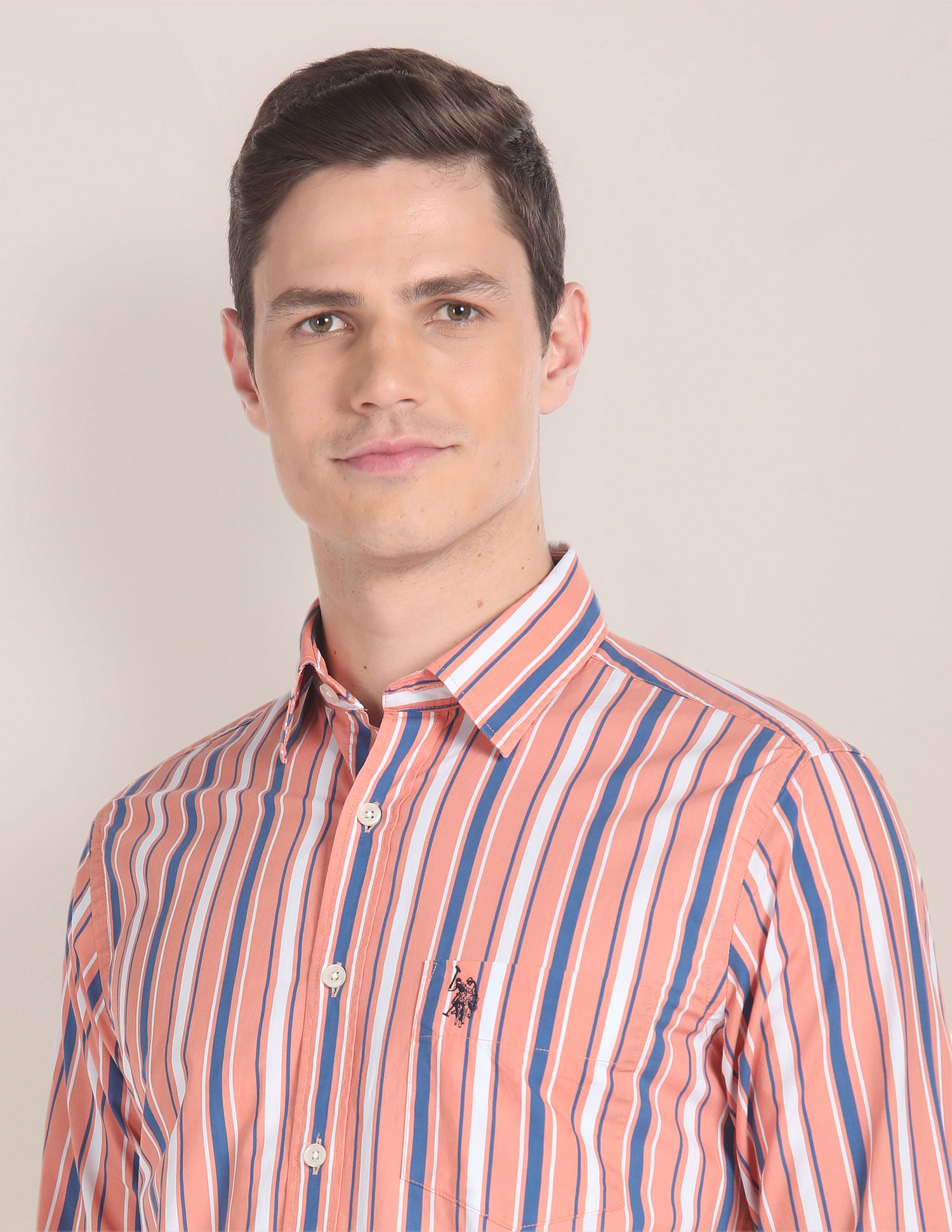 Vertical Stripe Cotton Shirt Orange - U.S. Polo Assn. India | Large