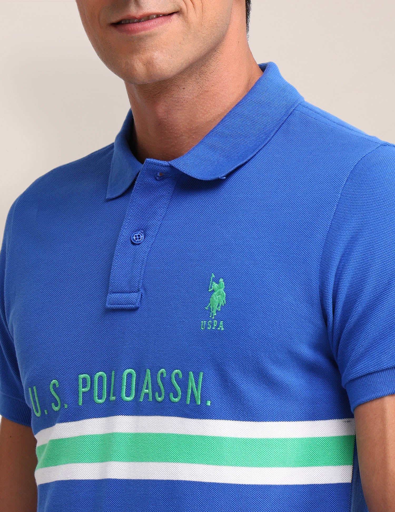 Horizontal Striped Slim Fit Polo Shirt Blue - U.S. Polo Assn. India | Large