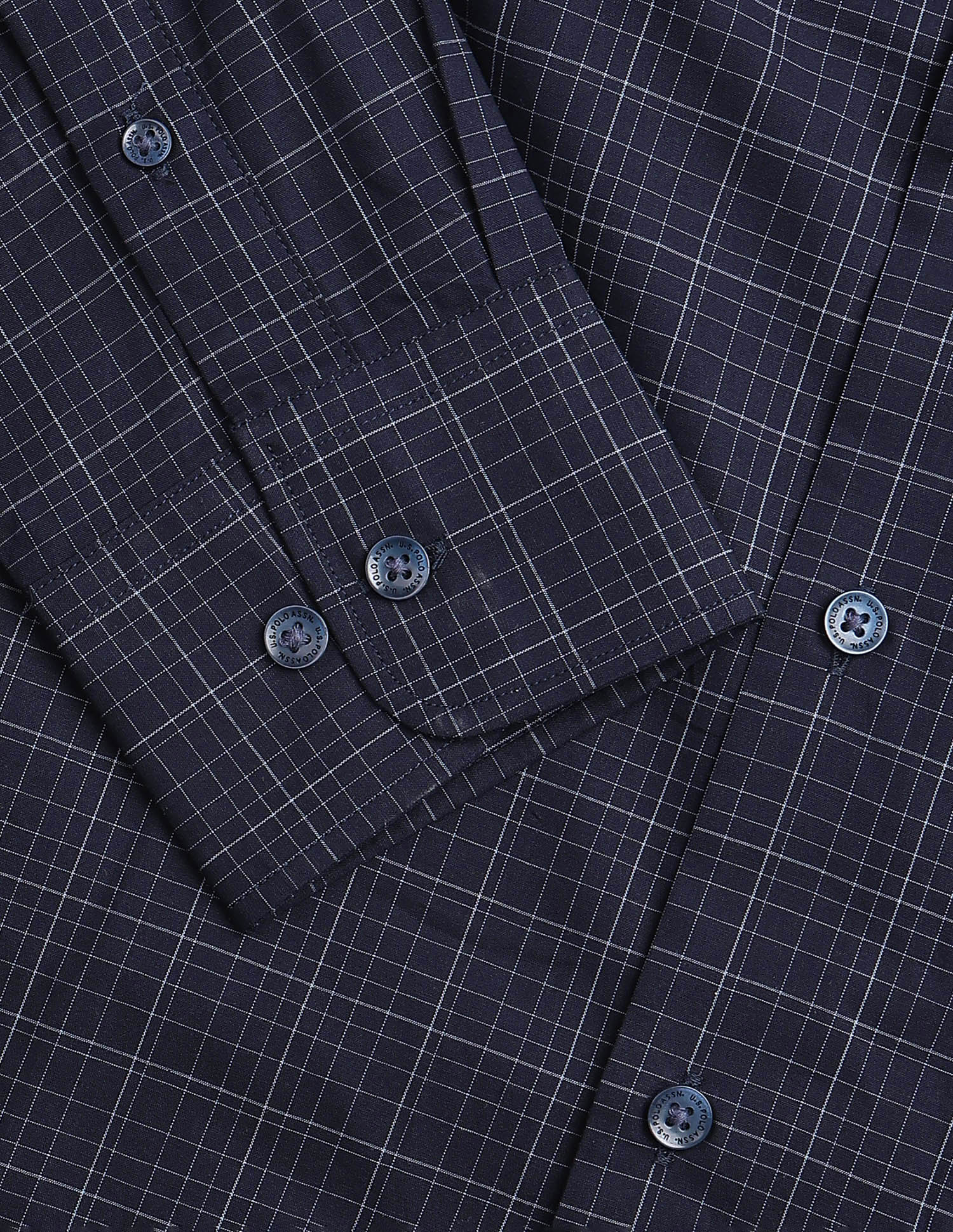 Grid Tattersall Checked Tailored Fit Shirt Navy - U.S. Polo Assn. India | Large