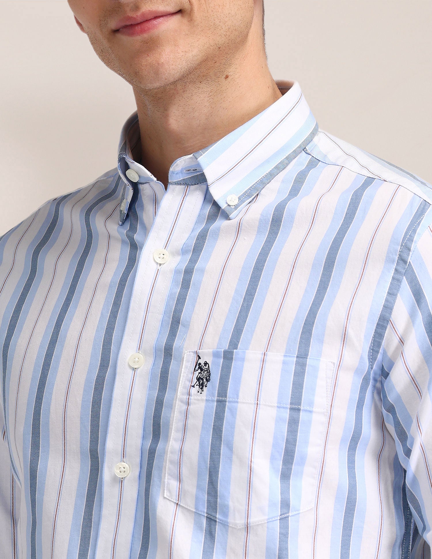 Button Down Tailored Fit Shirt Blue - U.S. Polo Assn. India | Large