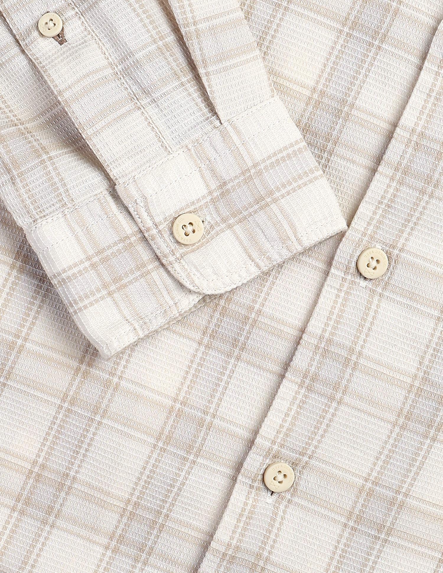 Textured With Tartan Checked Regular Fit Shirt Beige - U.S. Polo Assn. India | Large