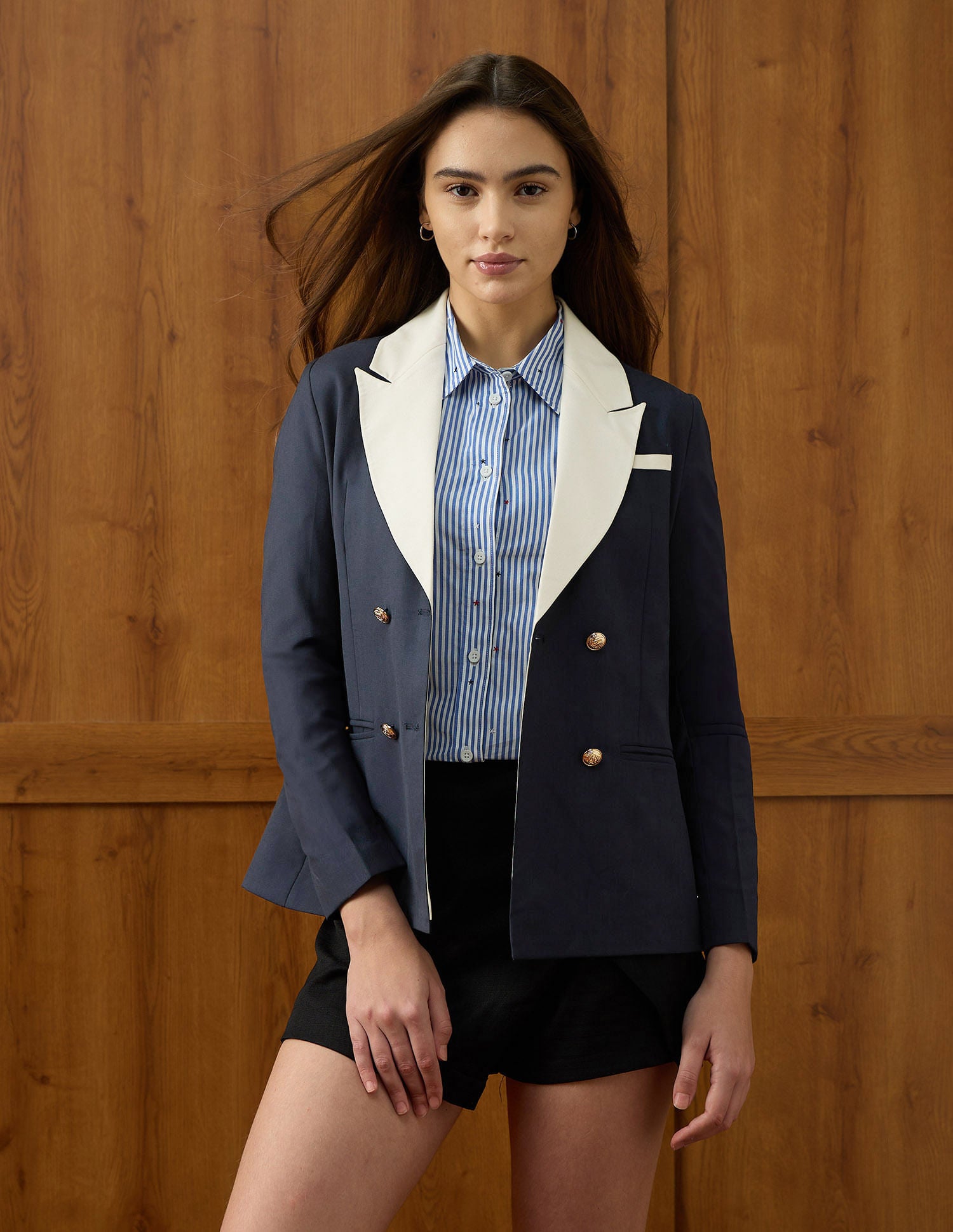 Solid Double Breasted Regular Fit Blazer Blue - U.S. Polo Assn. India | Large