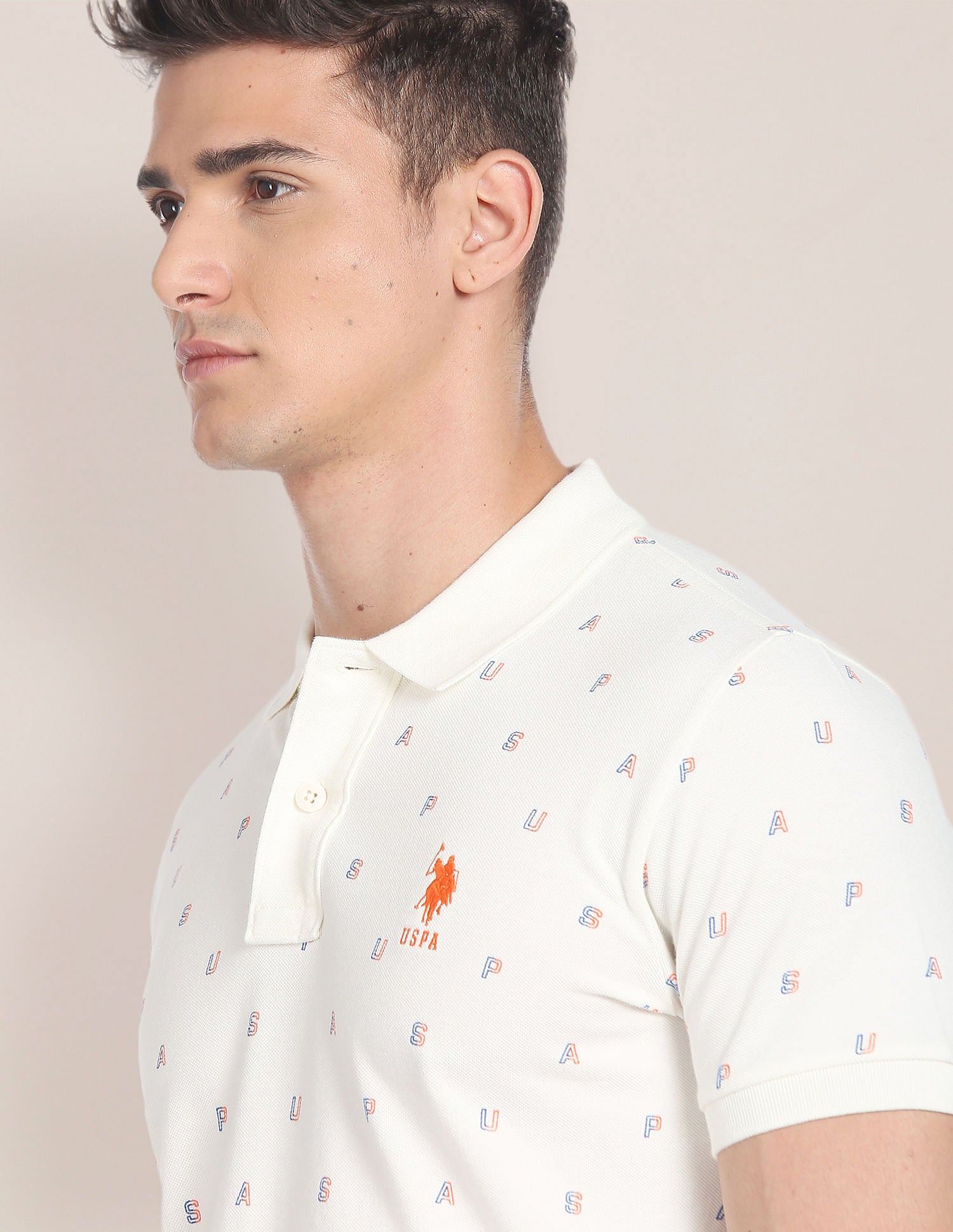 Typographic Print Cotton Polo Shirt White - U.S. Polo Assn. India | Large