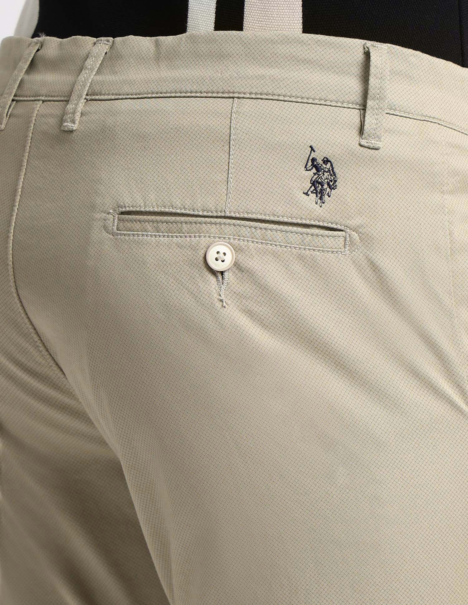 Printed Slim Straight Fit Satin Chinos Stone - U.S. Polo Assn. India | Large