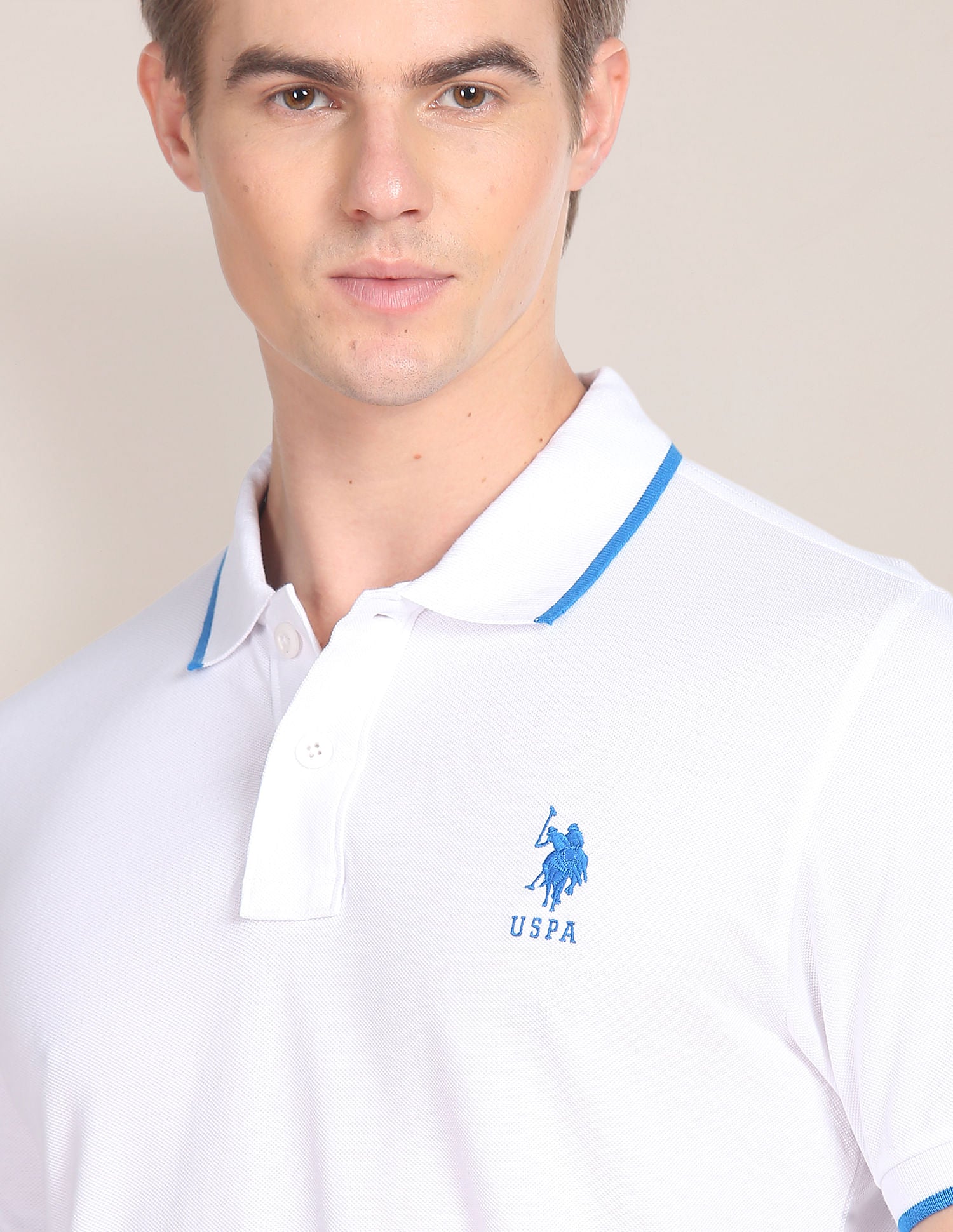 Tipped Collar Cotton Polo Shirt White - U.S. Polo Assn. India | Large