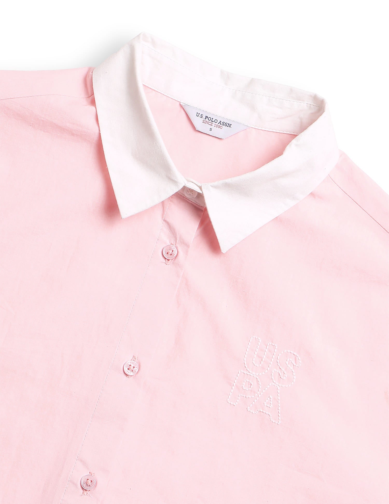 Contrast Collar Boxy Solid Shirt Pink - U.S. Polo Assn. India | Large