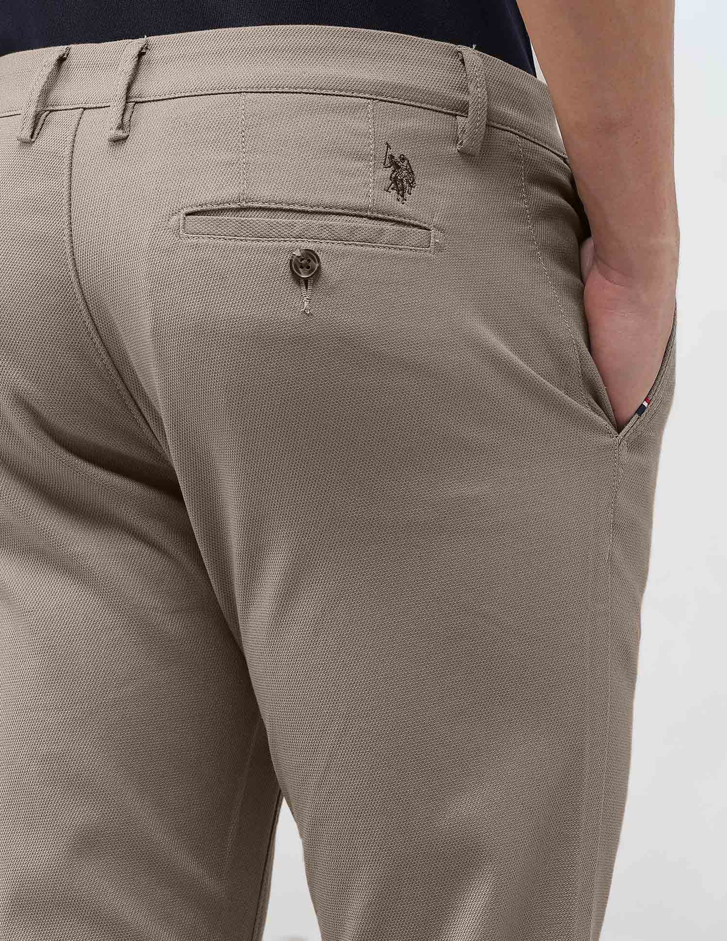 Austin Slim Fit Dobby Trousers Dark Brown - U.S. Polo Assn. India | Large