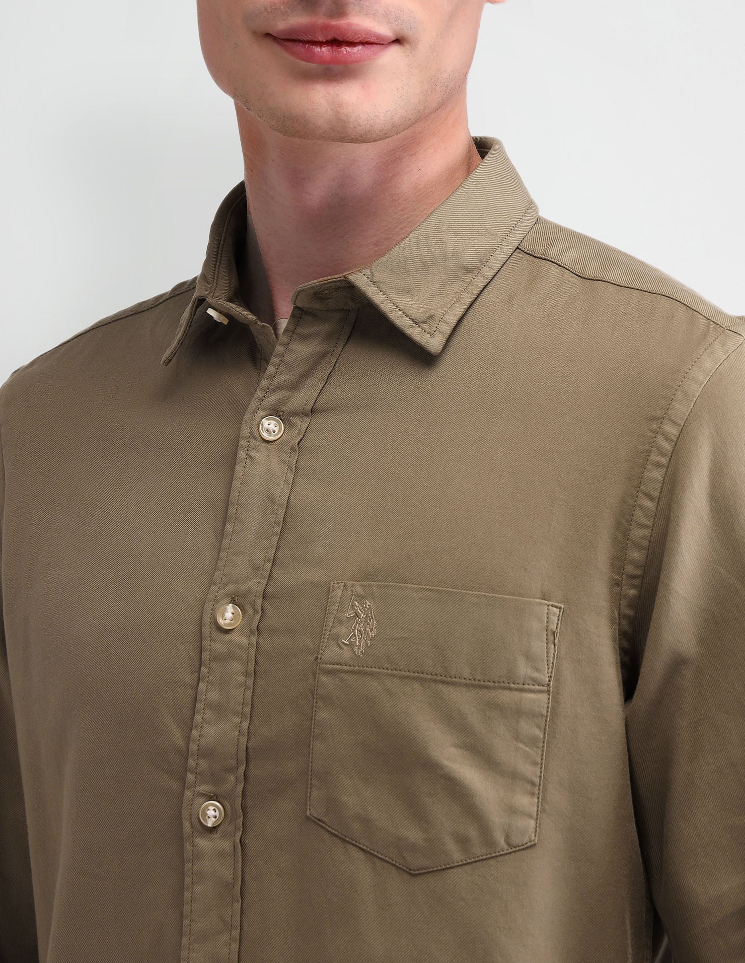 Solid Slim Fit Shirt Khaki - U.S. Polo Assn. India | Large