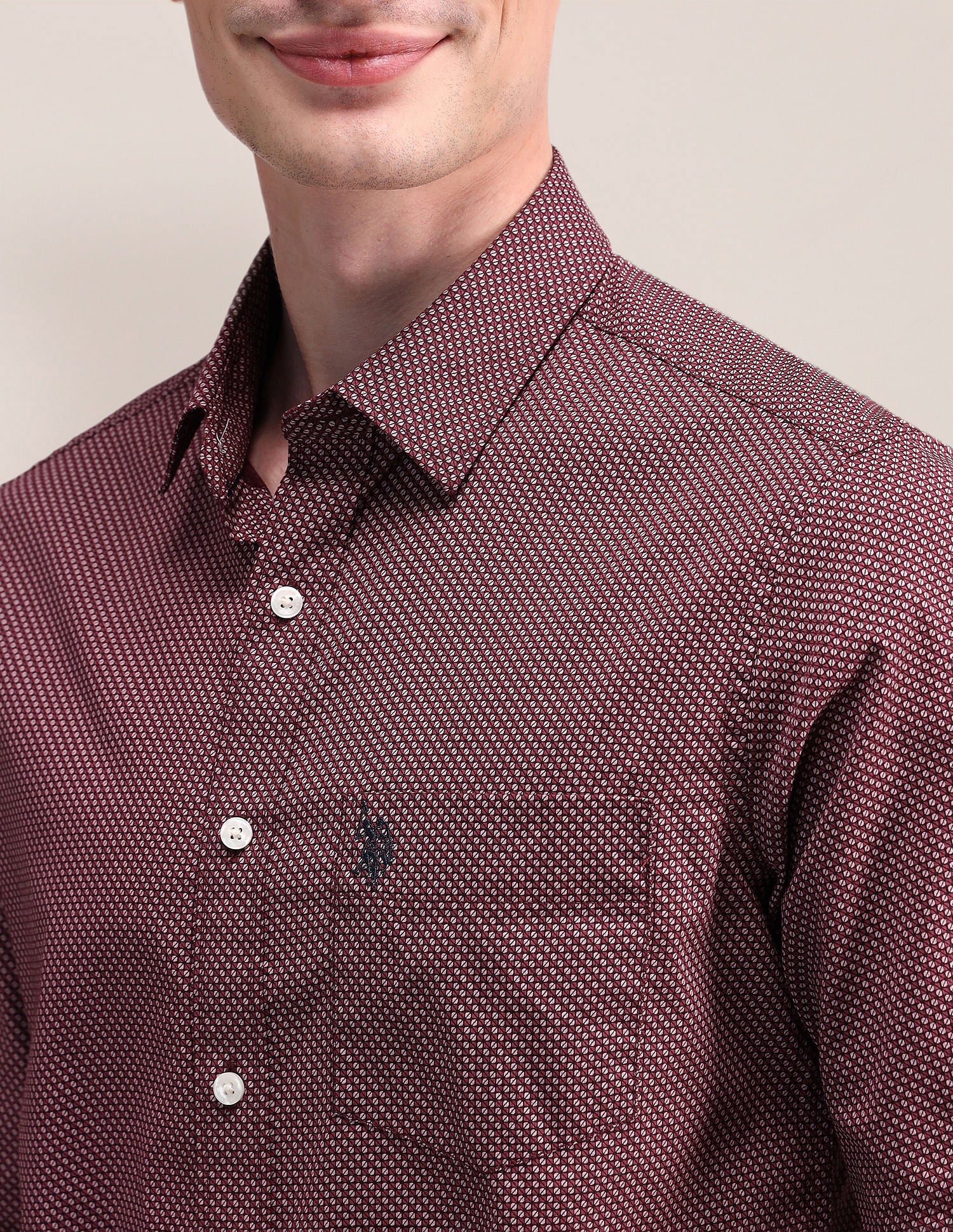 Geometric Print Pure Cotton Shirt Maroon - U.S. Polo Assn. India | Large