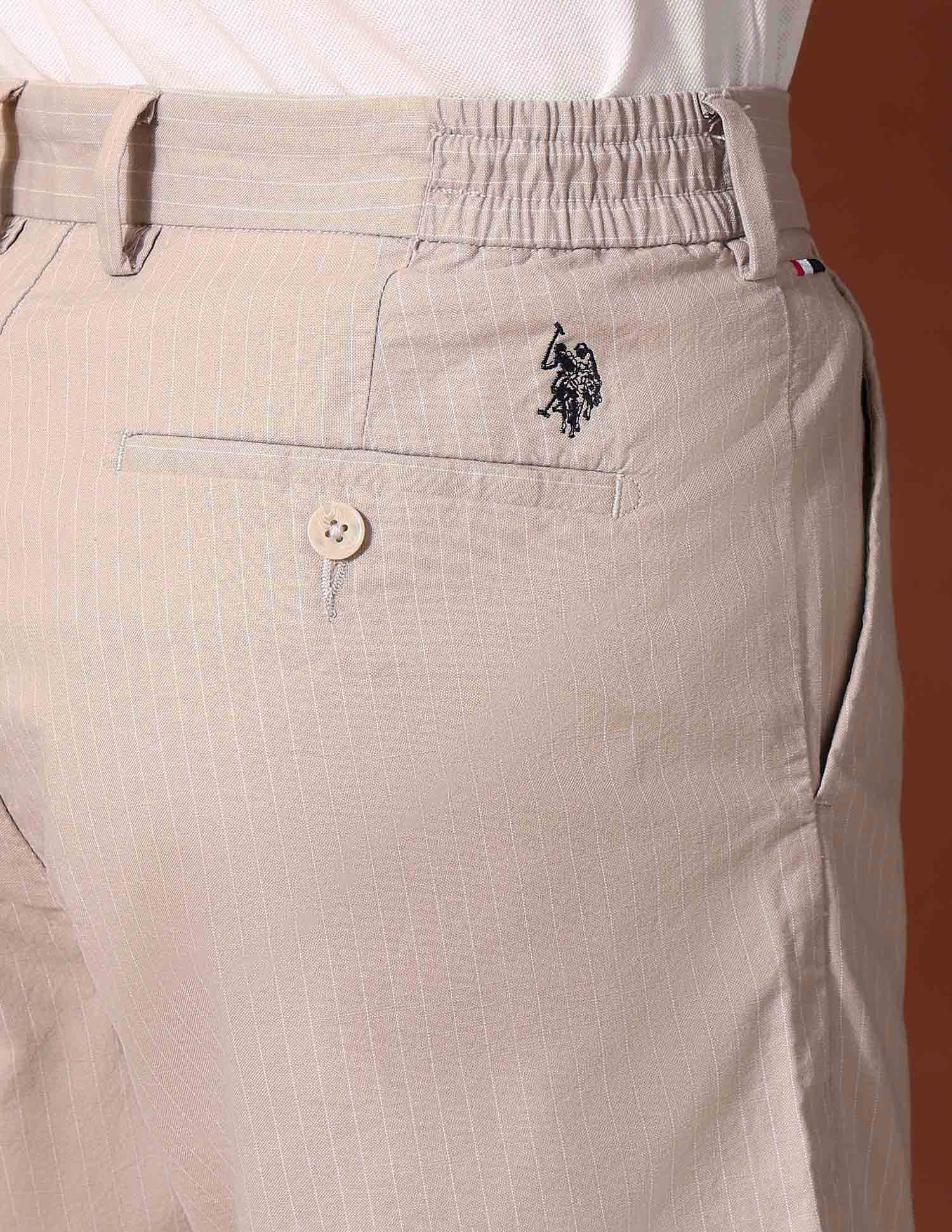 Vertical Striped Slim Fit Chino Shorts Beige - U.S. Polo Assn. India | Large