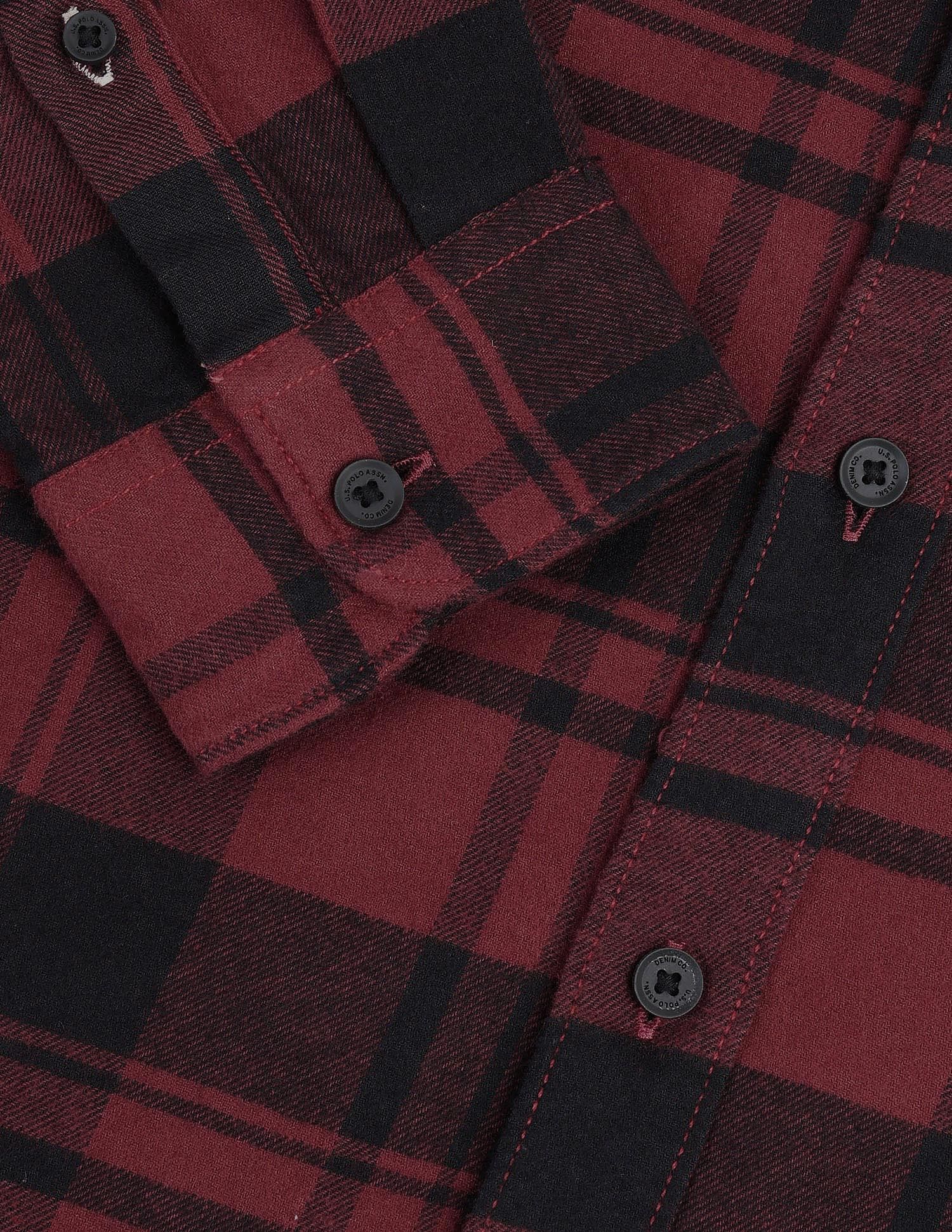 Regular Fit Twill Checked Shirt Medium Red - U.S. POLO ASSN. | Large