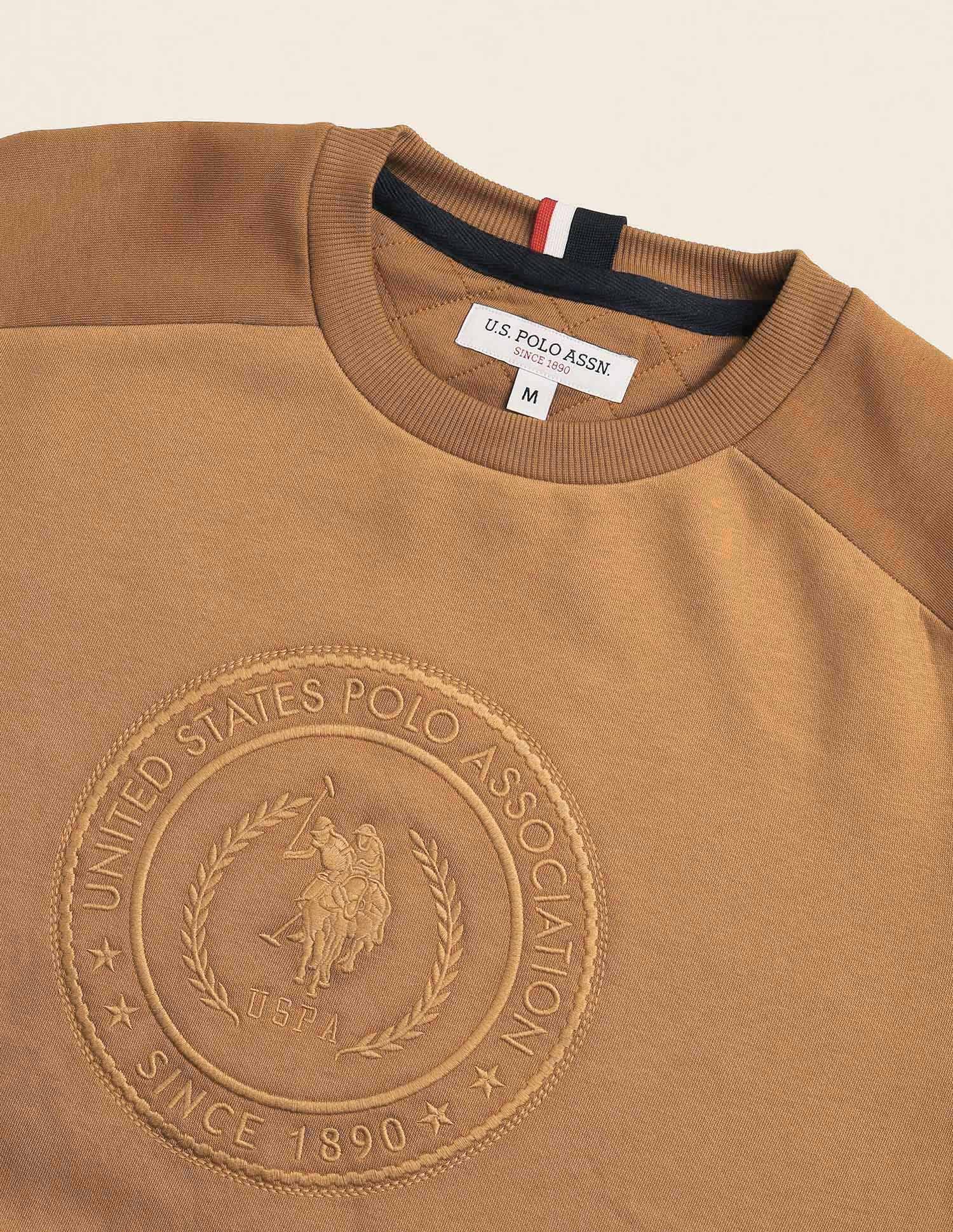 Crew Neck Embroidered Sweatshirt Brown - U.S. Polo Assn. India | Large