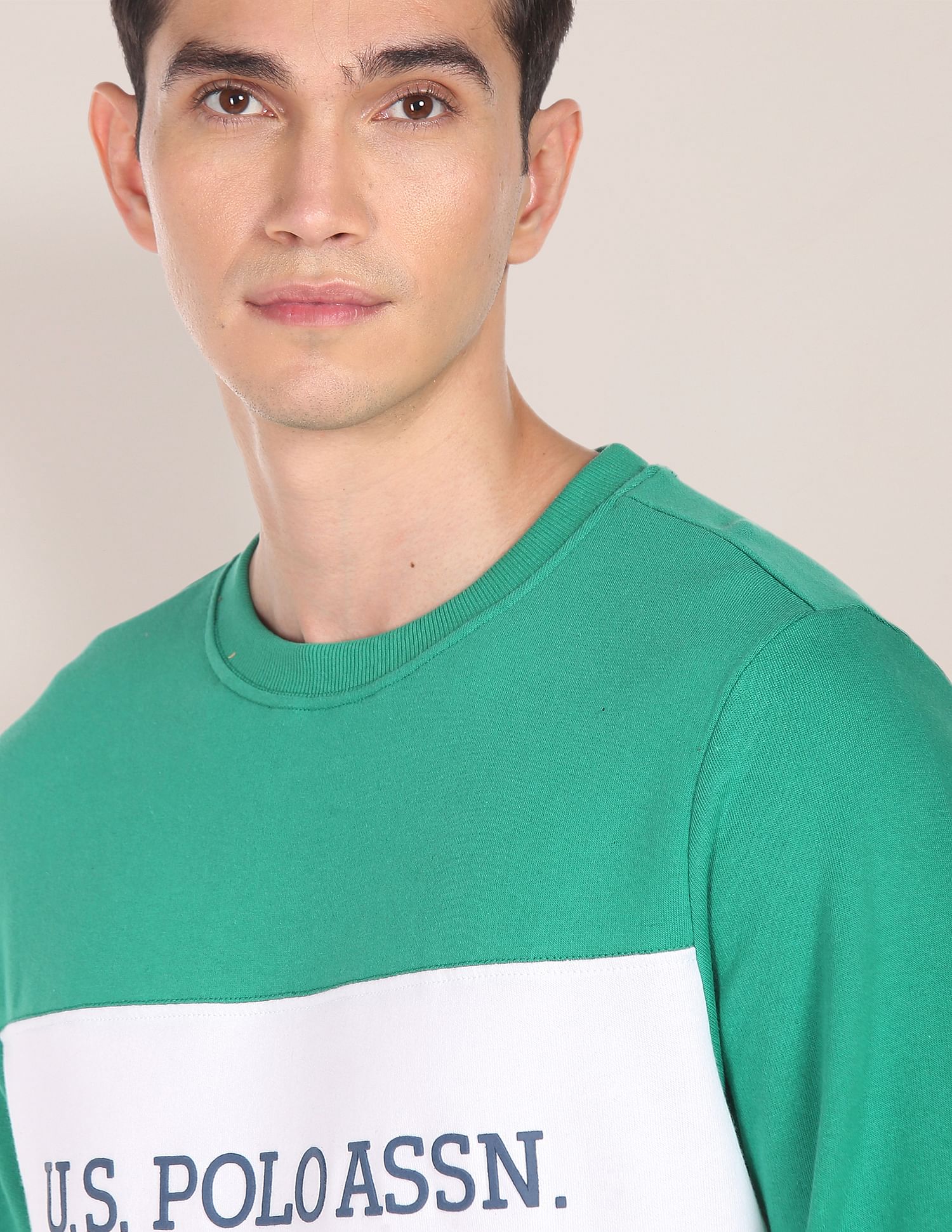Crew Neck Colour Block Sweatshirt Green - U.S. POLO ASSN. | Large