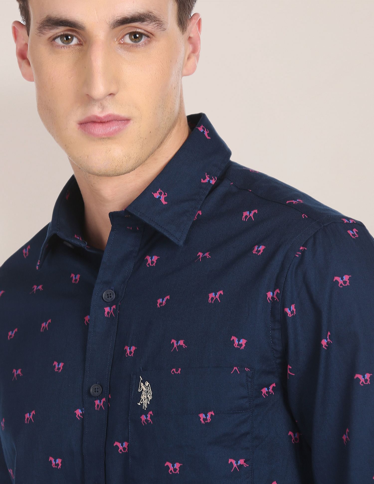 Spread Collar Printed Casual Shirt Navy - U.S. Polo Assn. India | Large