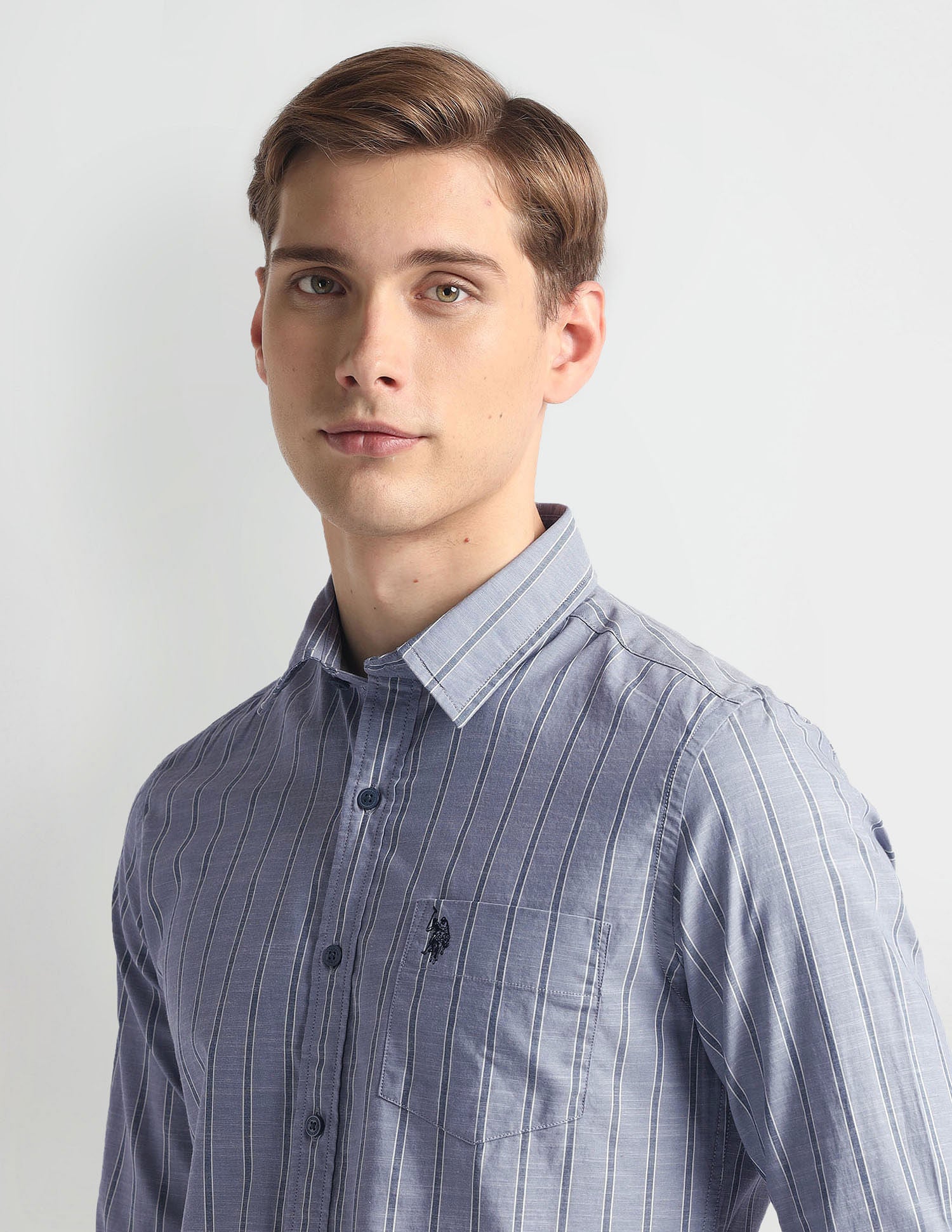 Vertical Stripe Slim Fit Shirt Steel Blue - U.S. POLO ASSN. | Large