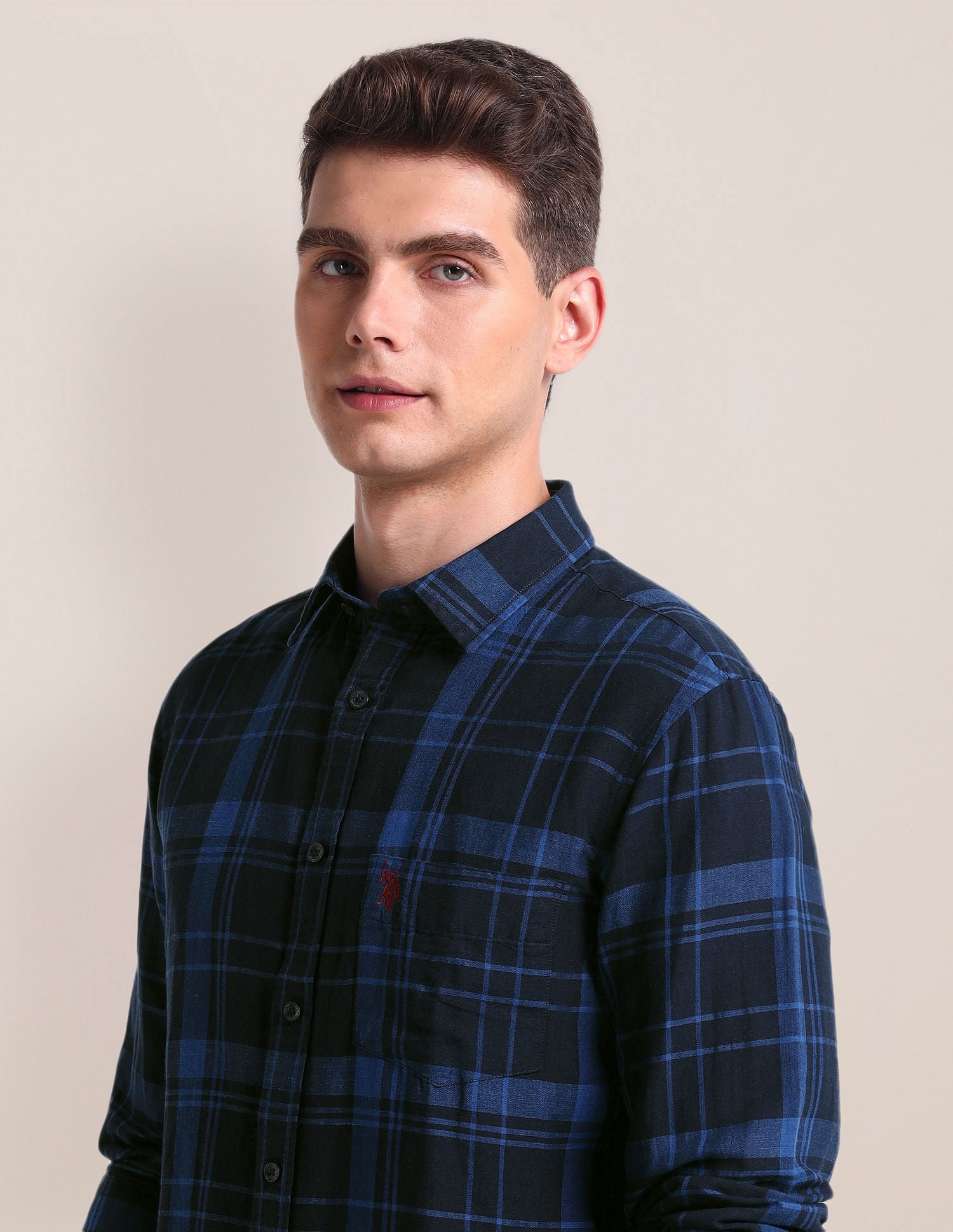 Tartan Check Linen Blend Shirt Navy - U.S. Polo Assn. India | Large