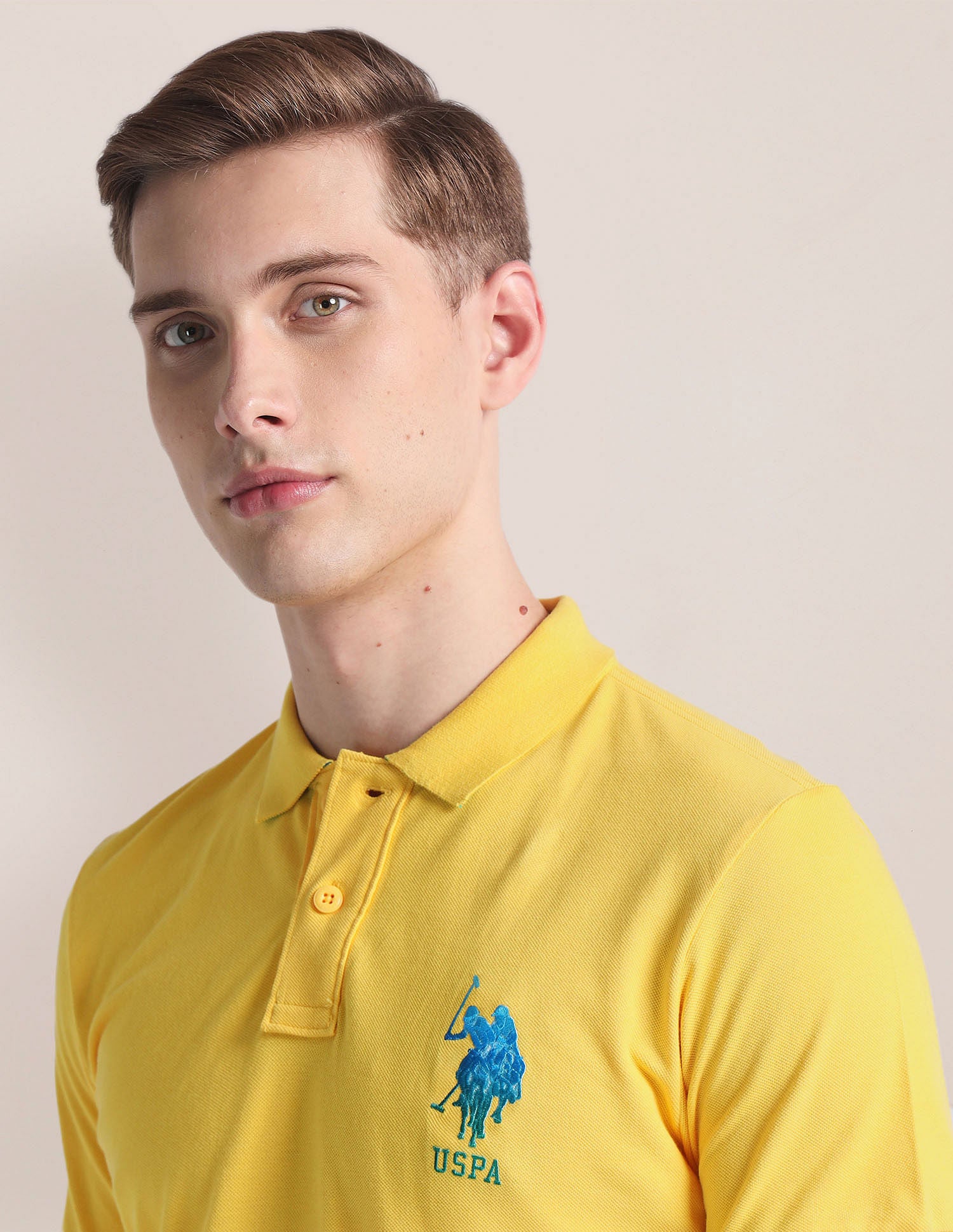 Solid Logo Polo Shirt Yellow - U.S. Polo Assn. India | Large
