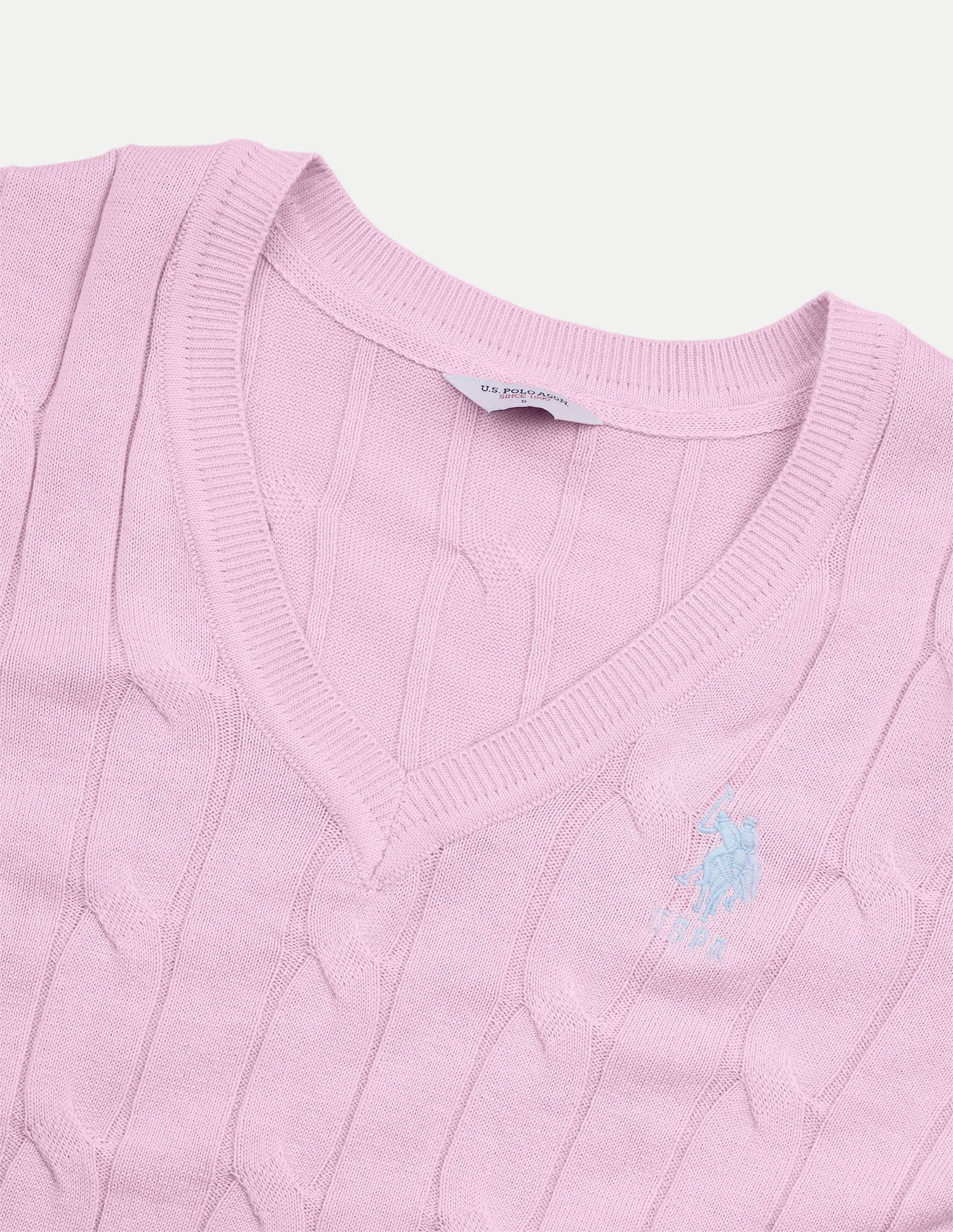 Cable Patterned Knit Regular Fit Sweater Light Pink - U.S. Polo Assn. India | Large