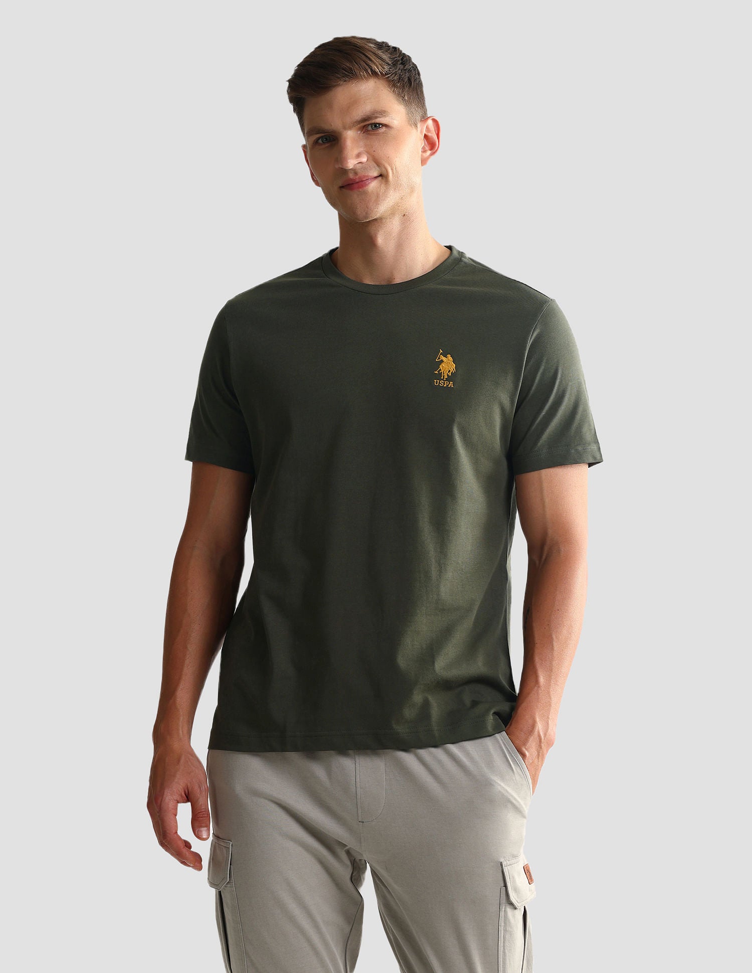 Tonal Logo Cotton 1633 Lounge T-Shirt - Pack Of 2 Olive and Blue Mel - U.S. POLO ASSN. | Large