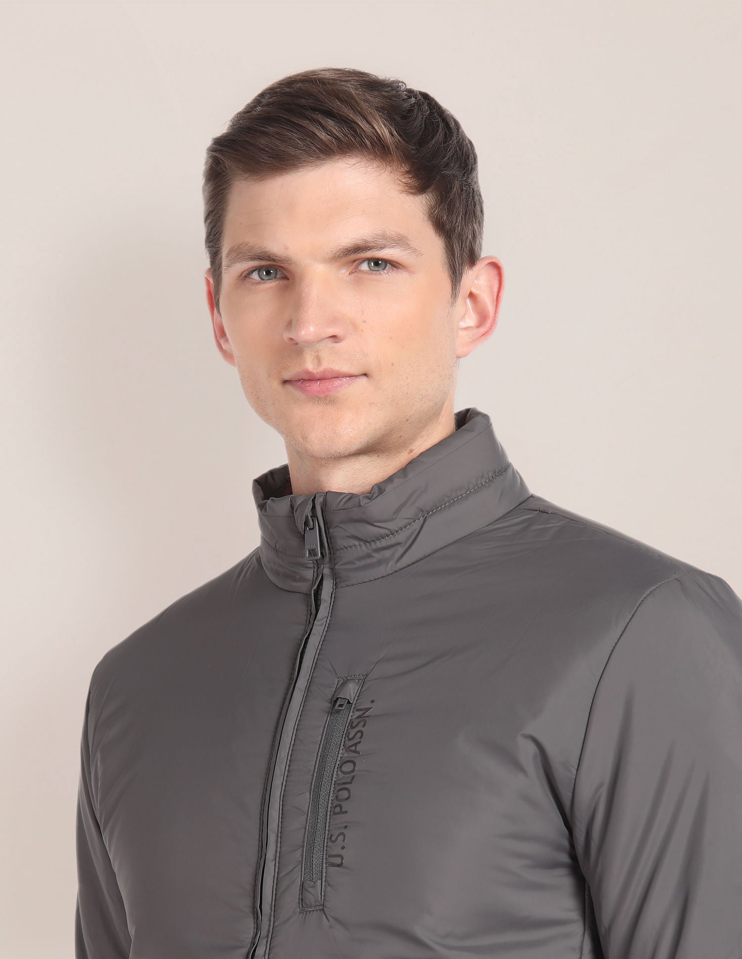 High Neck Solid Jacket Grey - U.S. POLO ASSN. | Large