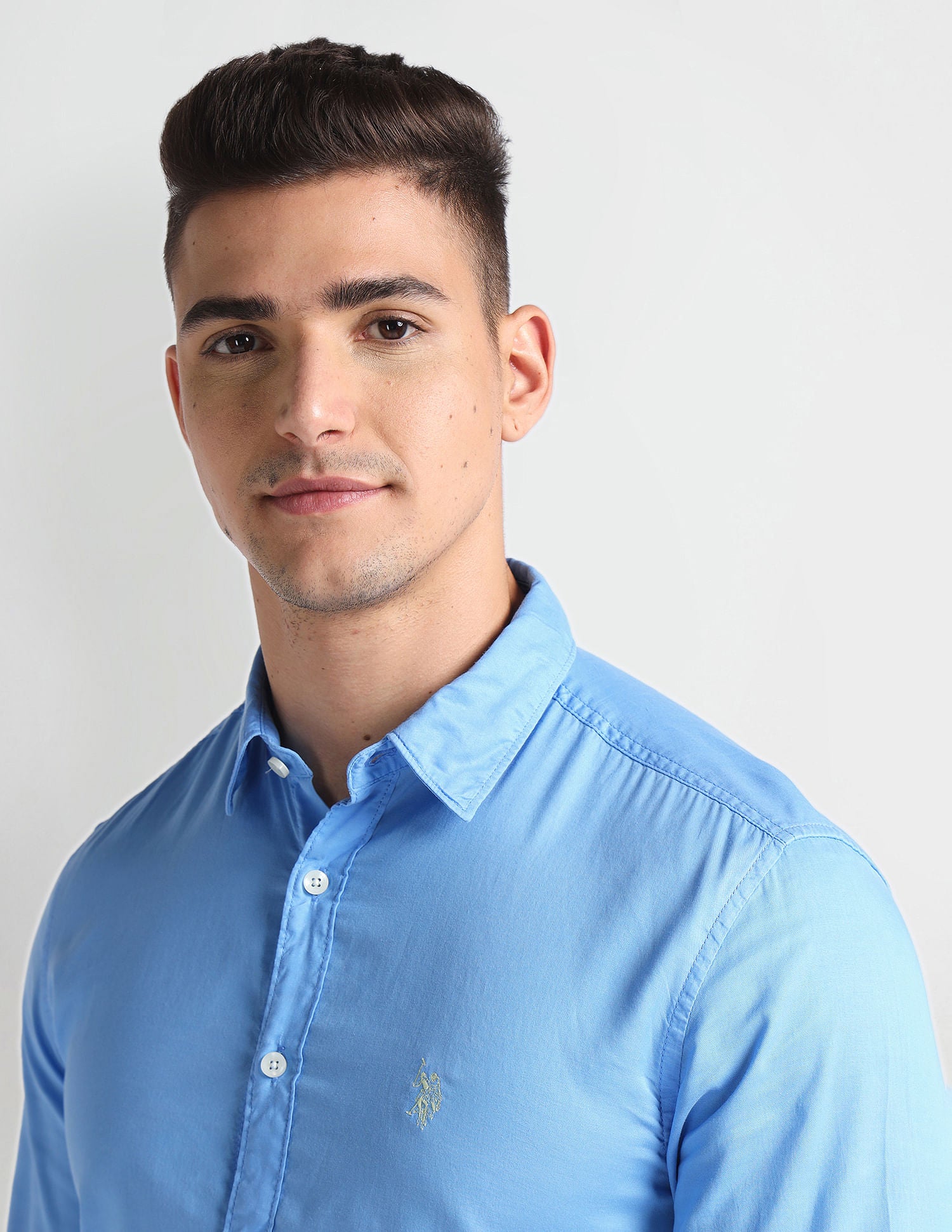 Slim Fit Solid Twill Shirt Light Blue - U.S. POLO ASSN. | Large