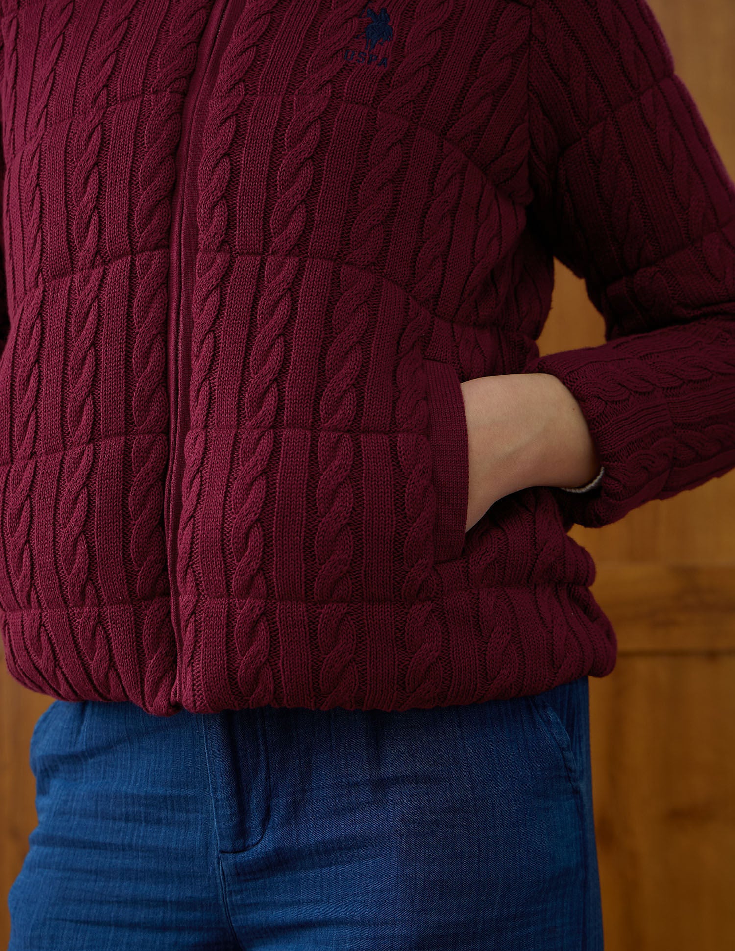 Solid Regular Fit High Neck Jacket Purple - U.S. POLO ASSN. | Large