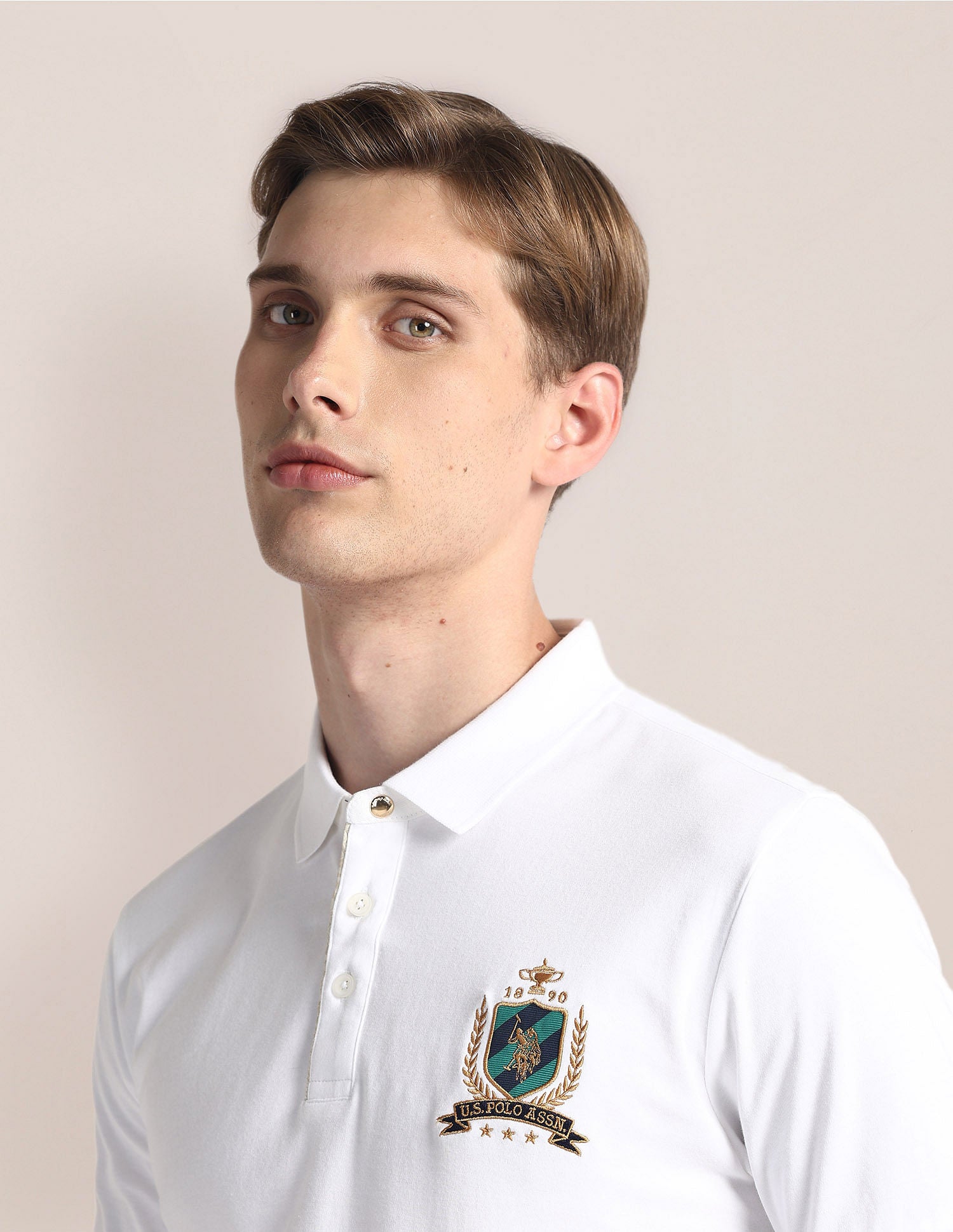 Ribbed Collar Solid Polo Shirt White - U.S. Polo Assn. India | Large