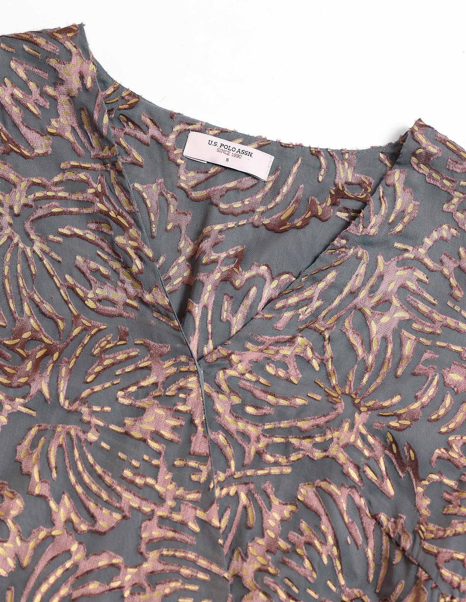 Abstract Printed Fit & Flare Dress With Belt Pink - U.S. POLO ASSN. | Large