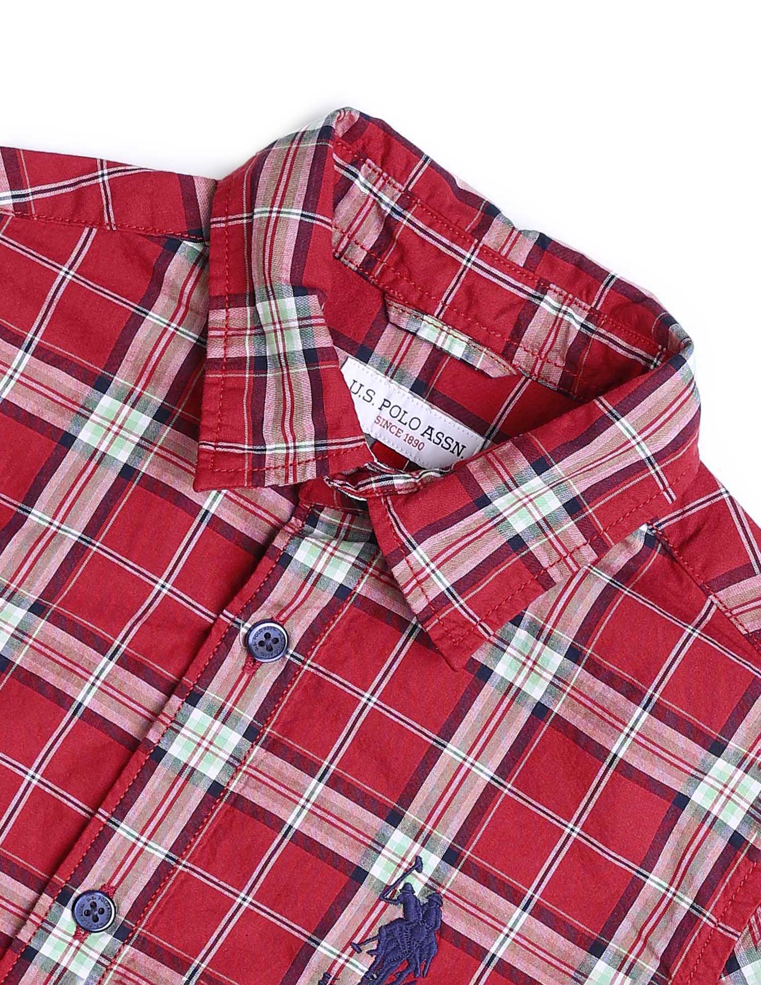 Boys Plaid Checked Regular Fit Shirt Red - U.S. POLO ASSN. | Large