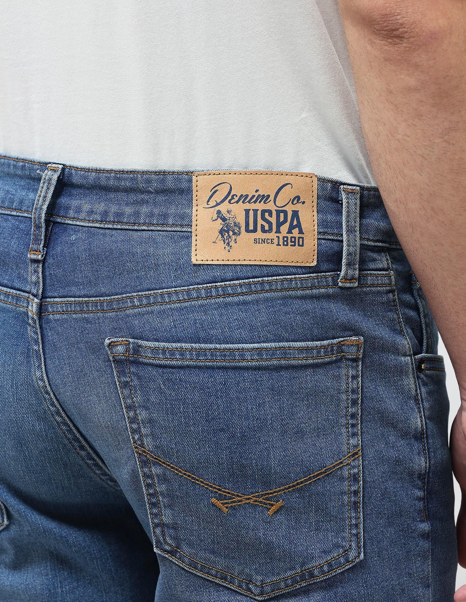Brandon Slim Tapered Fit Blue Jeans Mid Blue - U.S. Polo Assn. India | Large