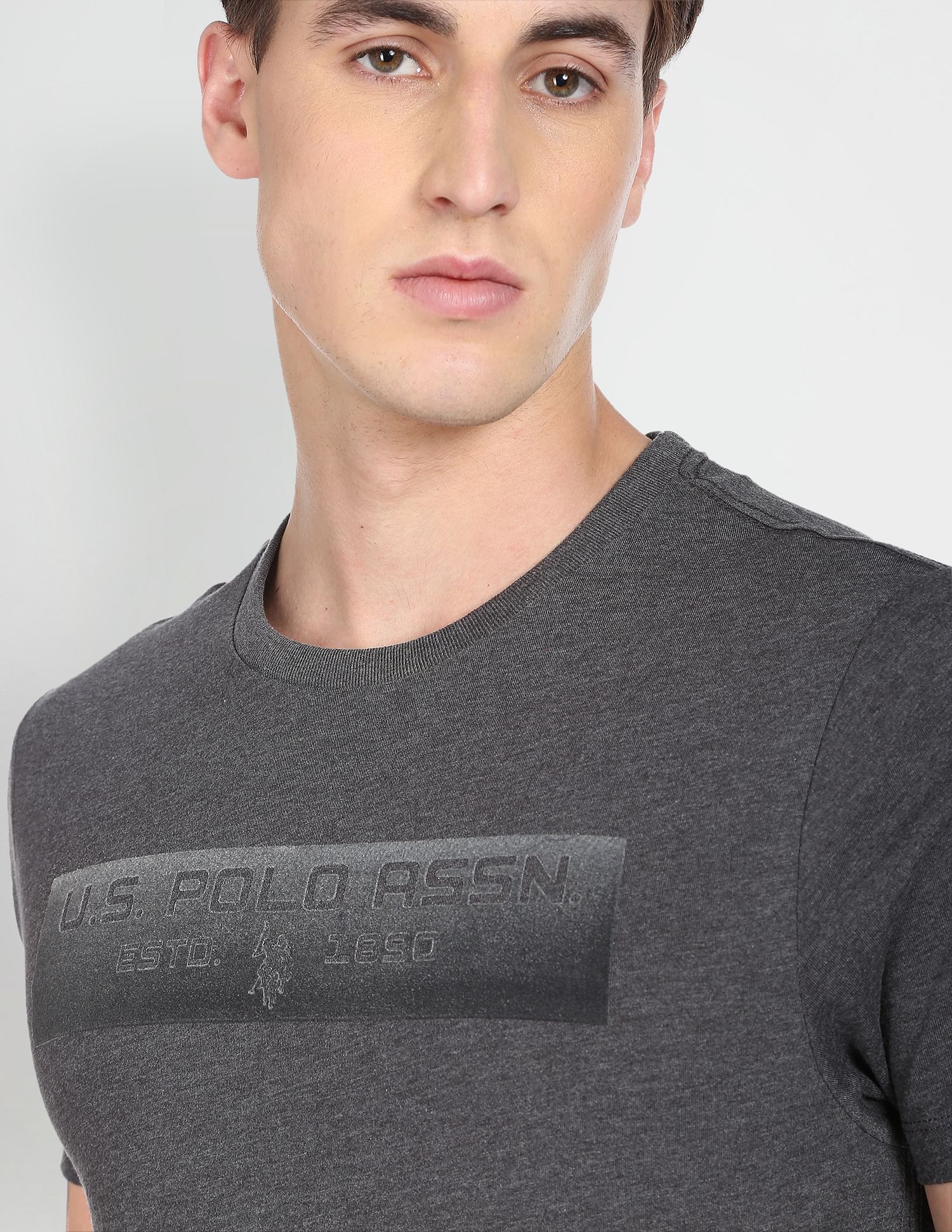 Crew Neck Brand Print T-Shirt Charcoal - U.S. POLO ASSN. | Large